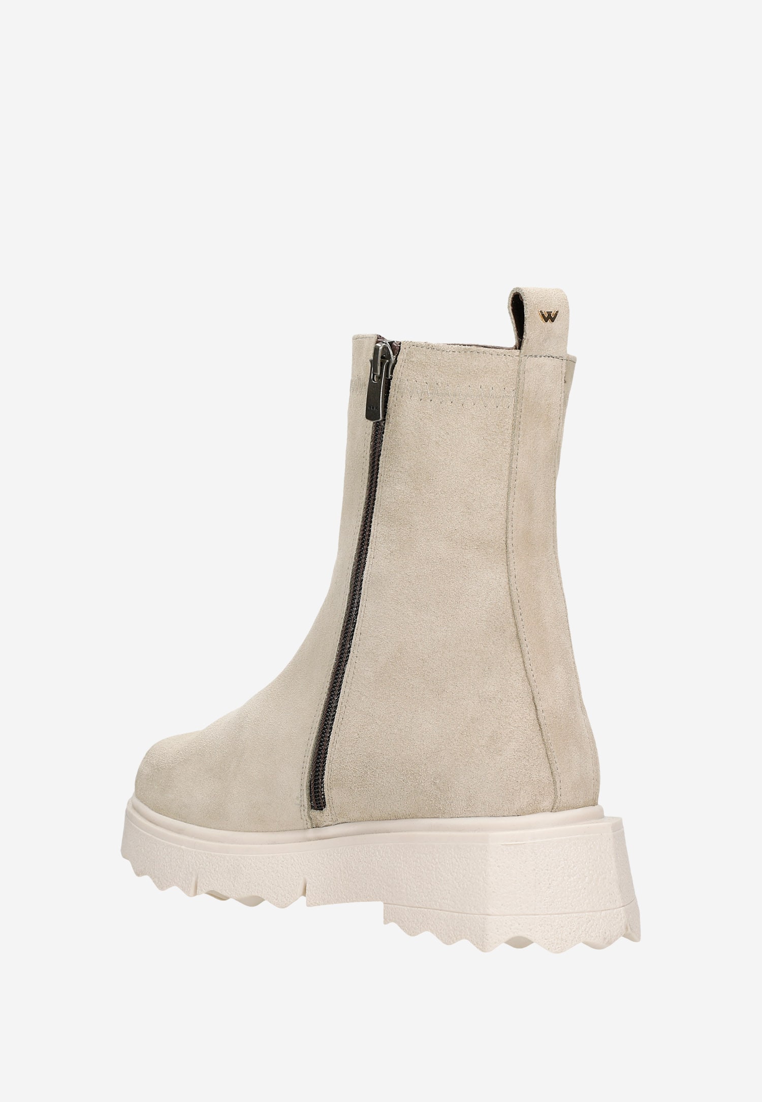 Beżowe botki damskie na podeszwie z kontrastową wstawką