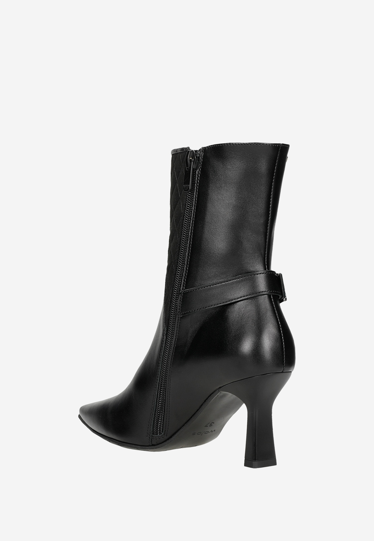 Czarne botki z noskiem w szpic i obcasem w kształcie klepsydry