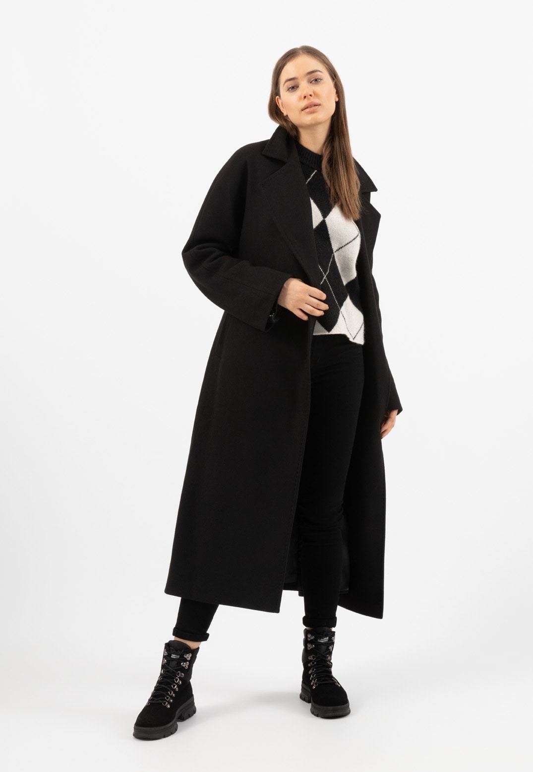 RELAKS czarne trzewiki damskie ze skóry i ortalionu