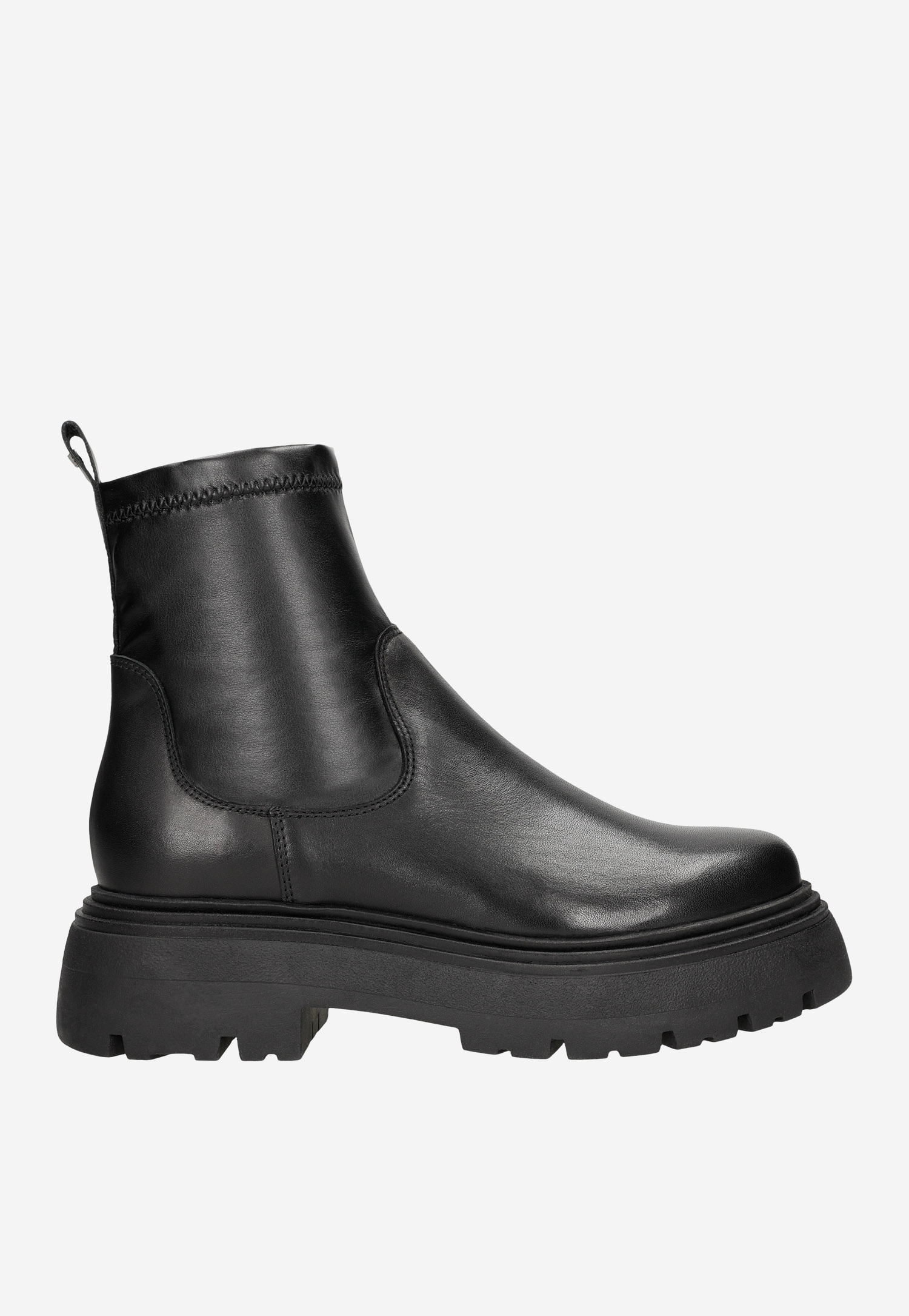 Czarne skórzane botki damskie na masywnej podeszwie