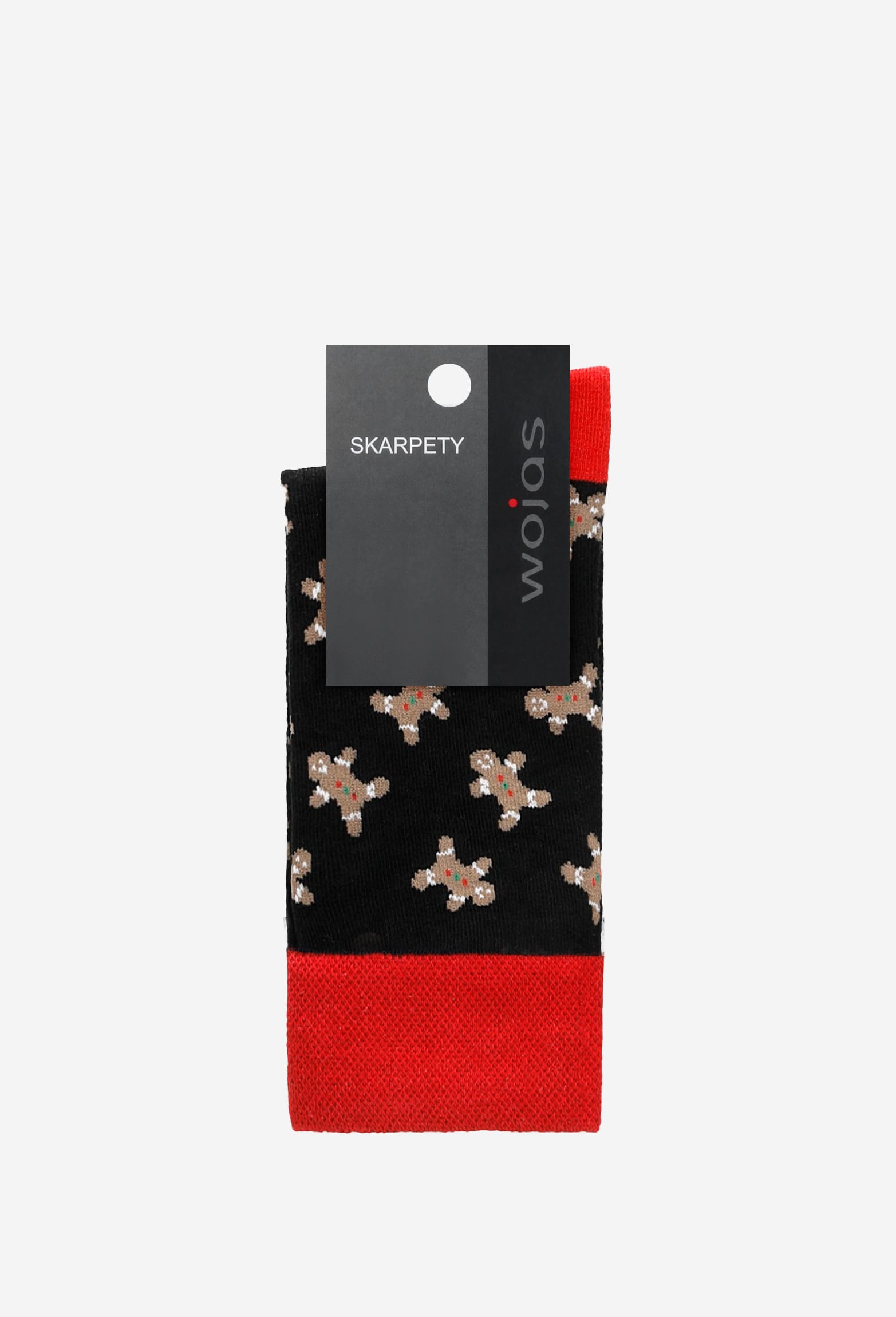 Czarno-czerwone skarpety z motywem piernikowego ludzika