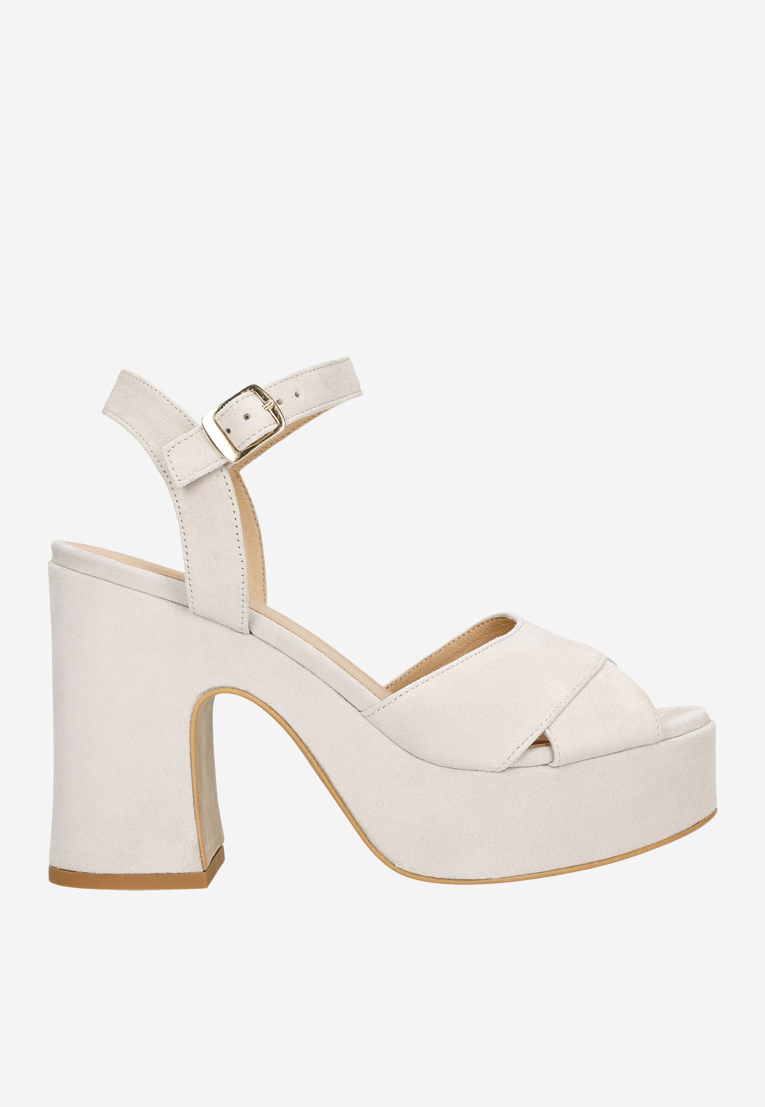 Masywne beżowe sandały damskie z weluru