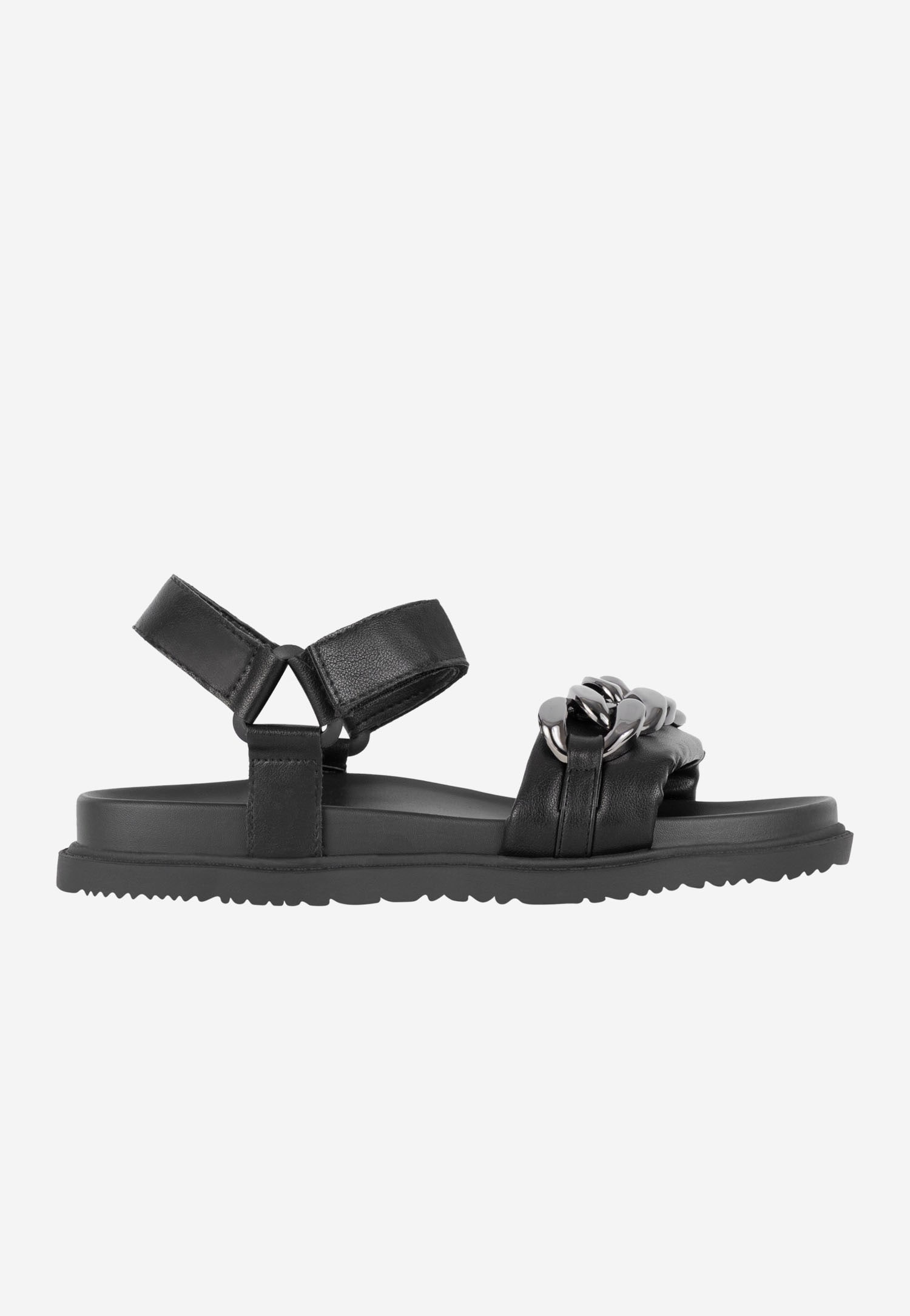 WJS płaskie beżowe sandały damskie z łańcuchem