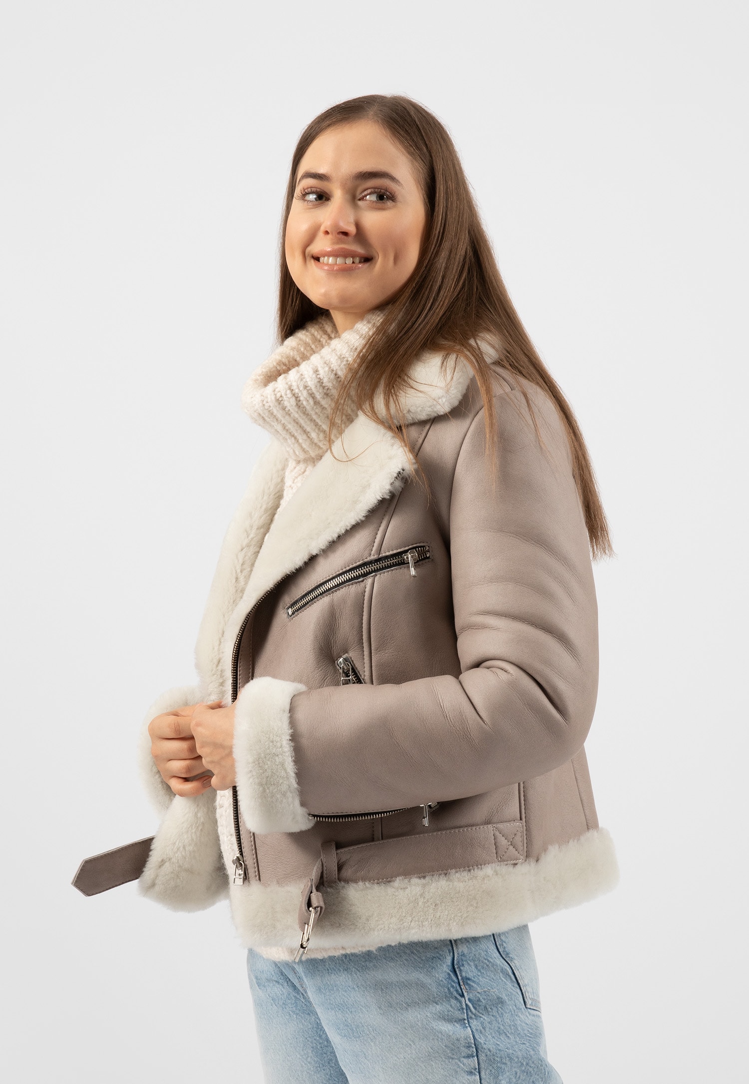 RELAKS beżowa kurtka damska kożuch