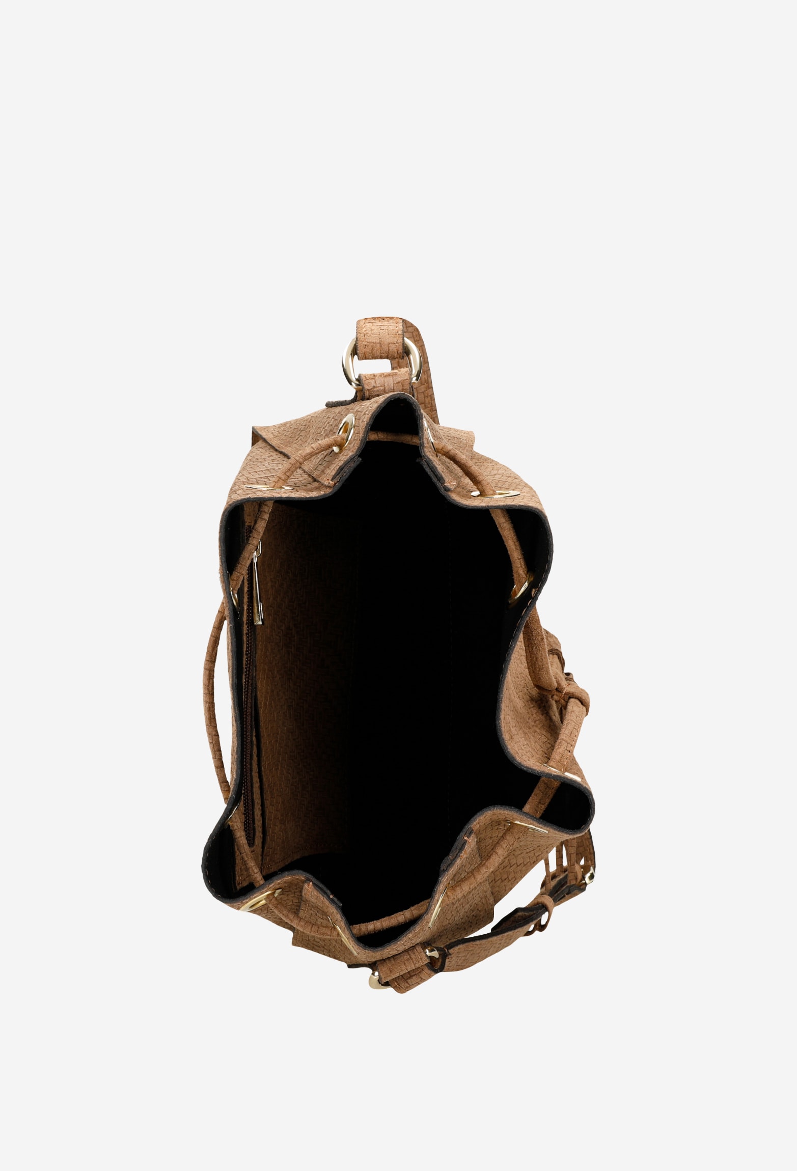 Czarna pleciona torebka damska z dwoiny welurowej w oryginalne wzory