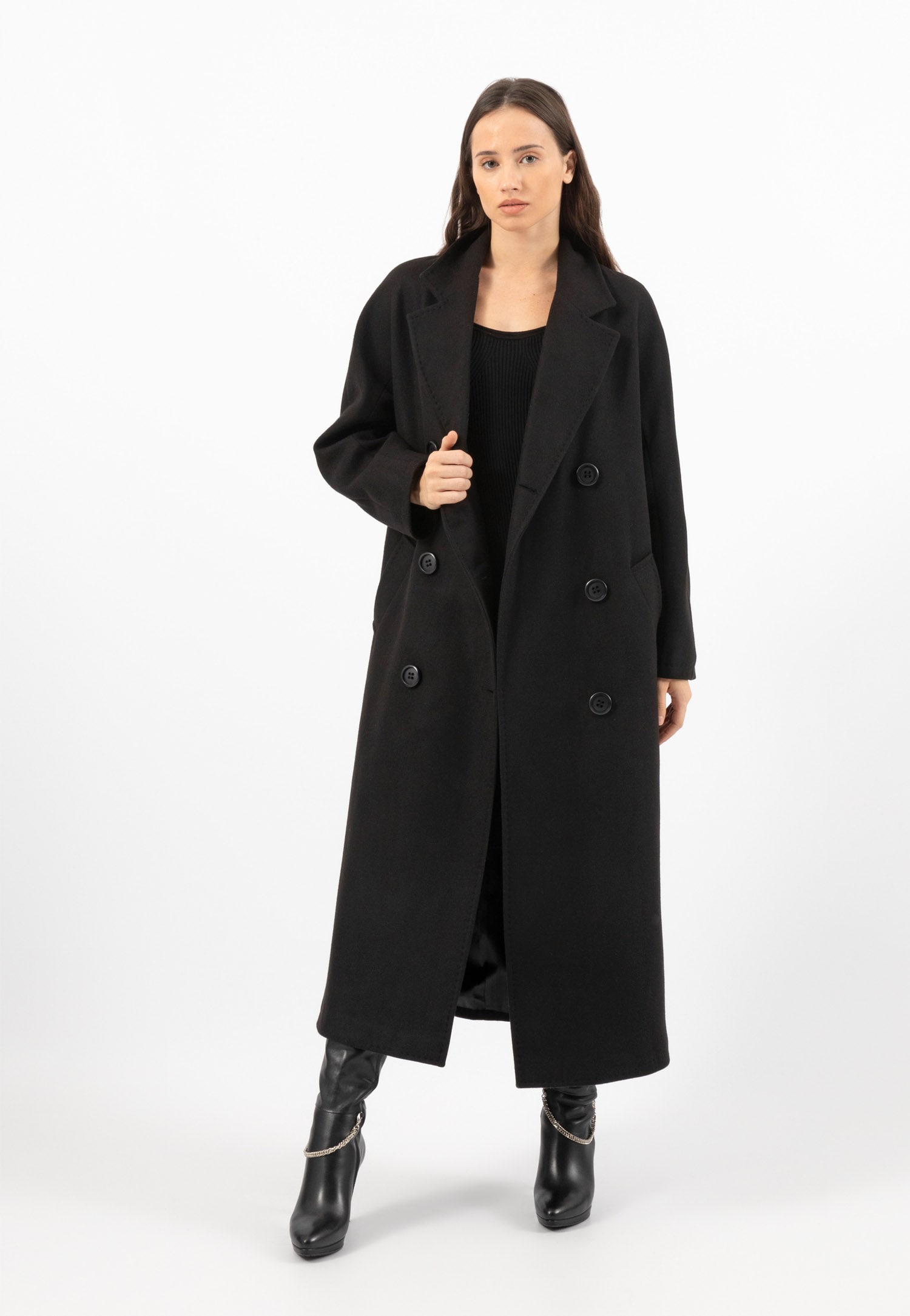 RELAKS płaszcz damski długi w kolorze beżowym