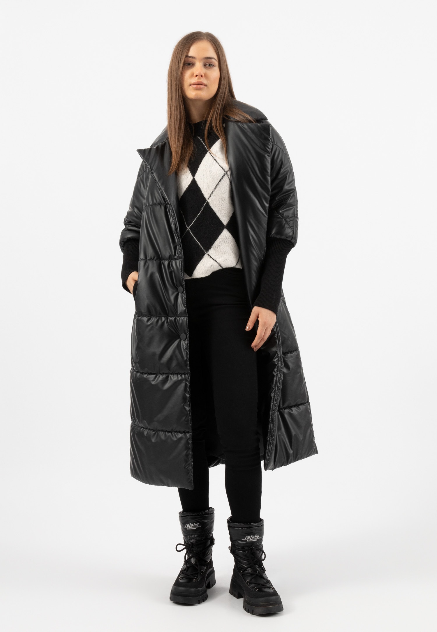 RELAKS długi brązowy ortalionowy płaszcz damski