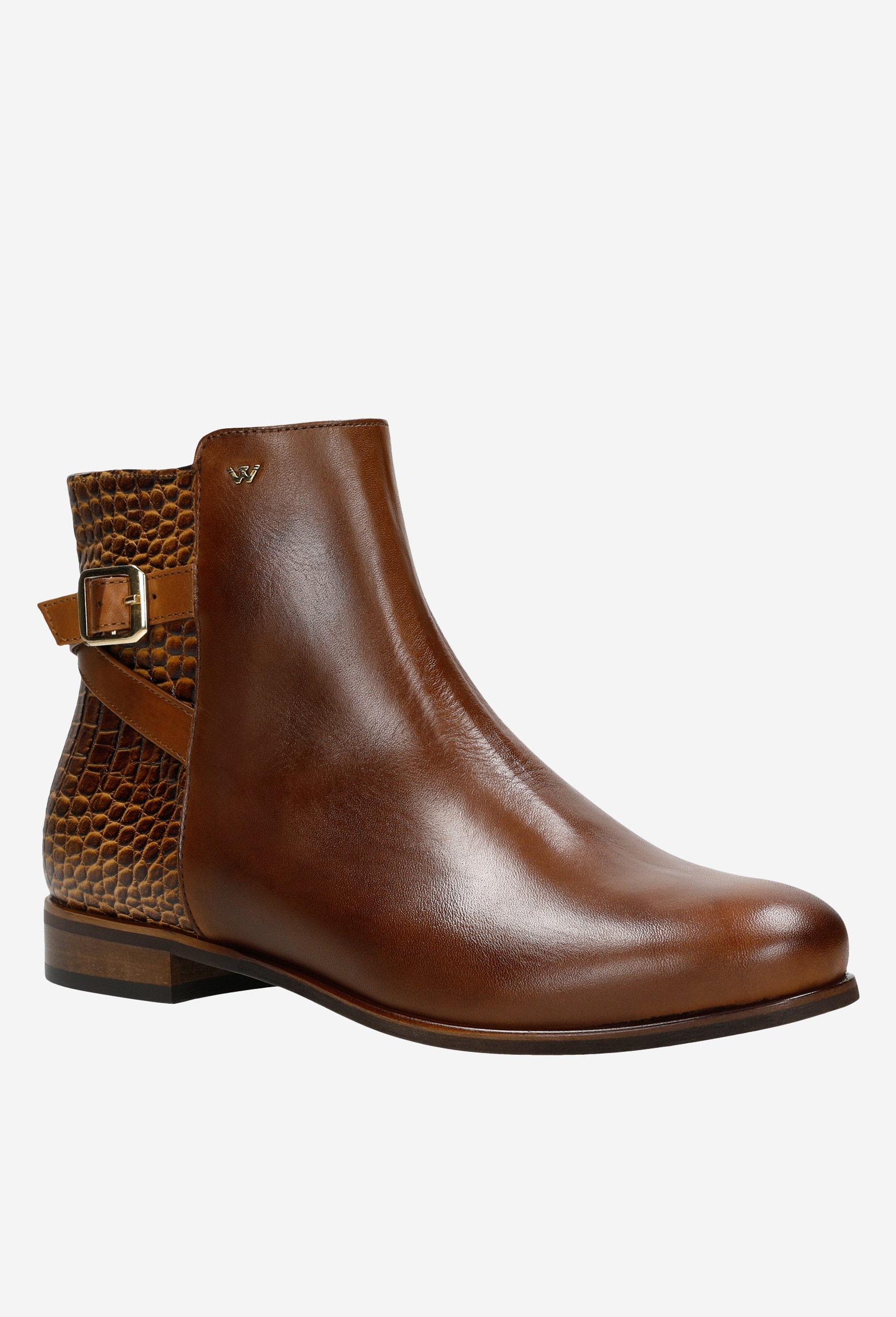 Czarne botki damskie z tłoczonej skóry zapisane na zamek