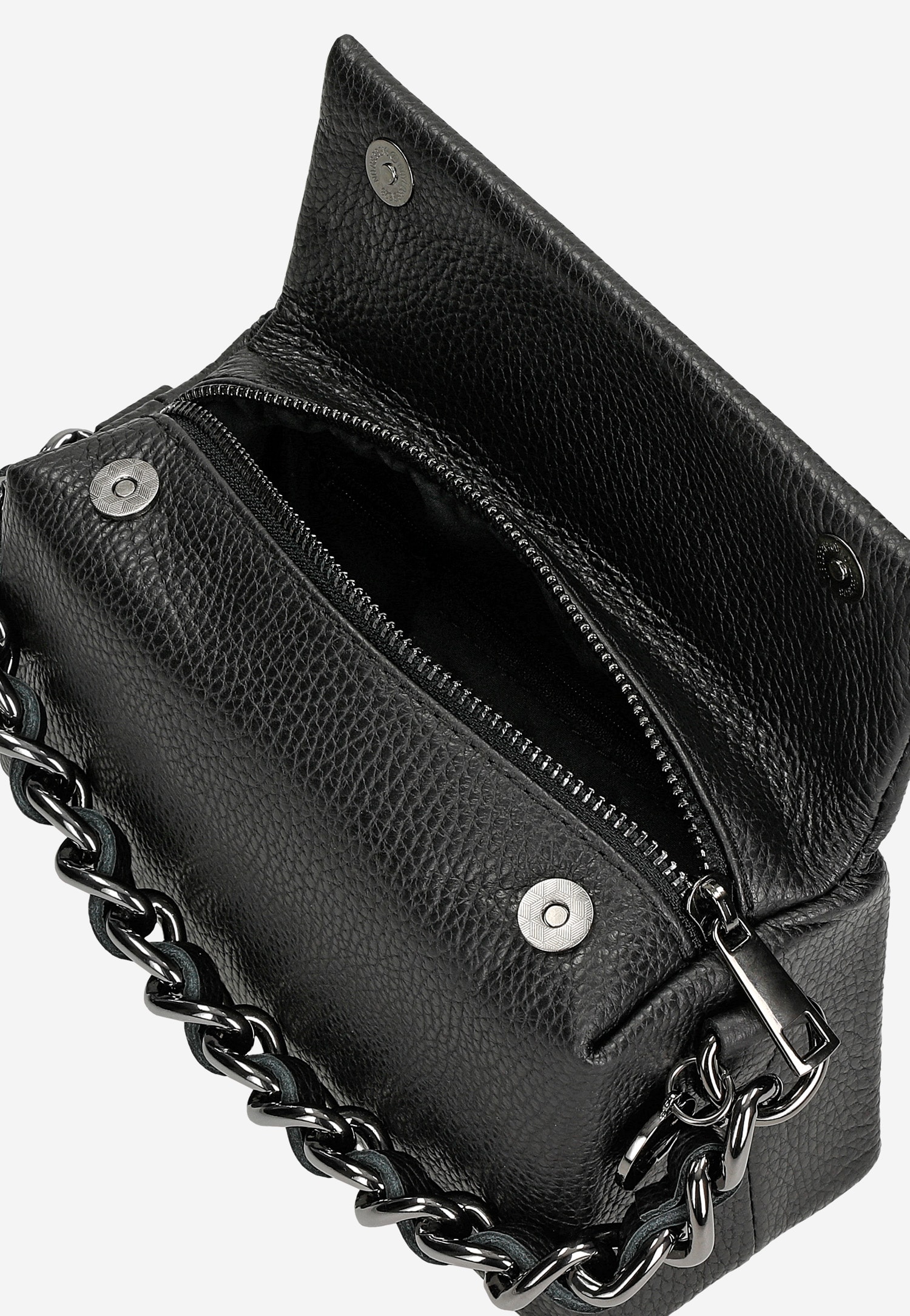 Mała skórzana torebka damska z ozdobnym łańcuszkiem