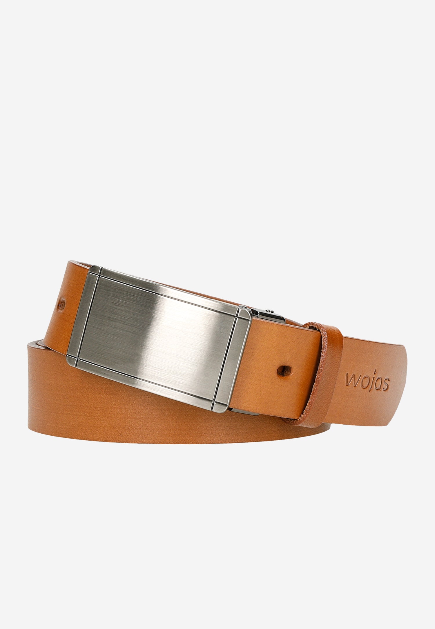 Jasnobrązowy pasek męski z pełną srebrną klamrą