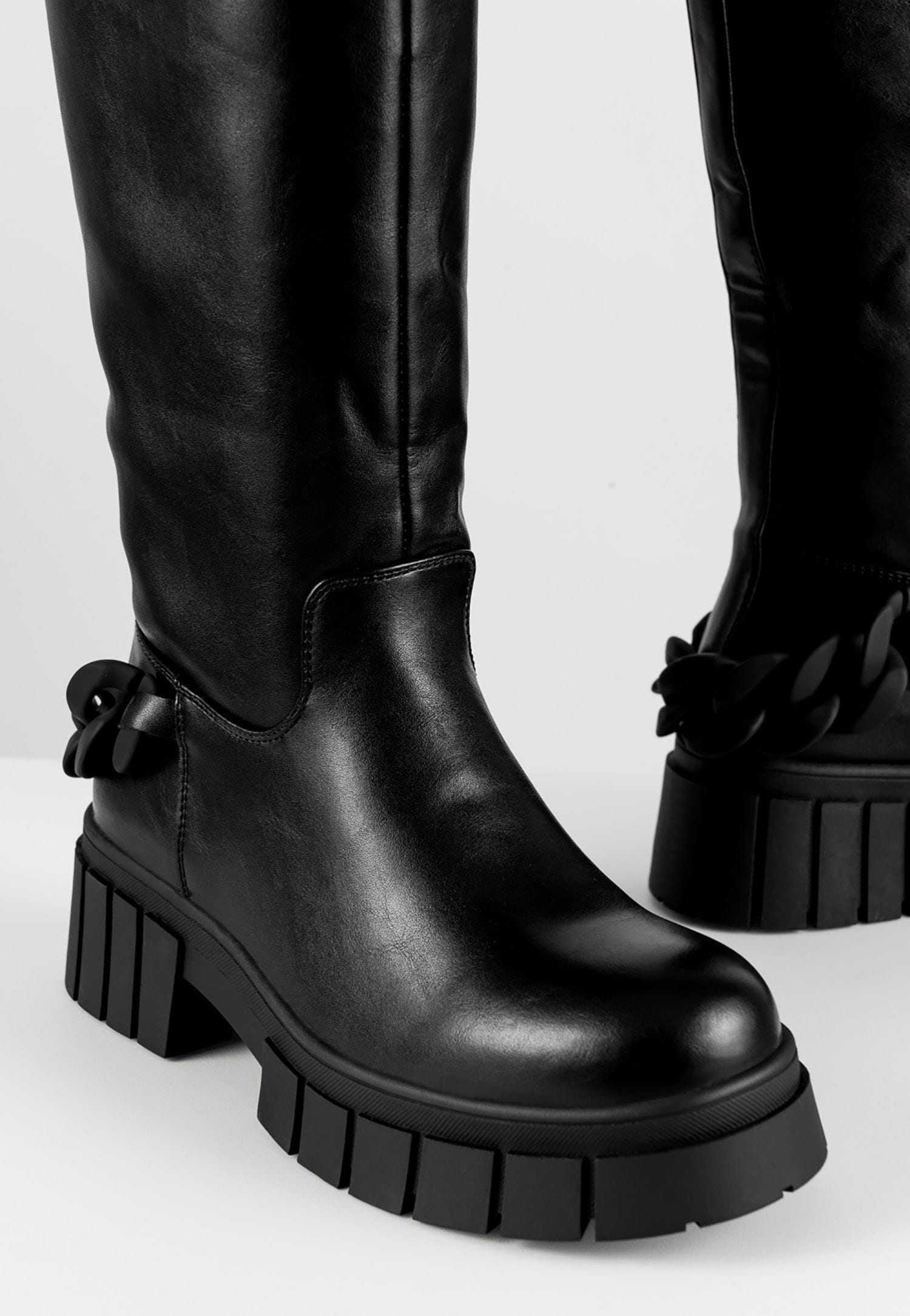 WJS jasnobrązowe kozaki damskie z ozdobnym łańcuchem