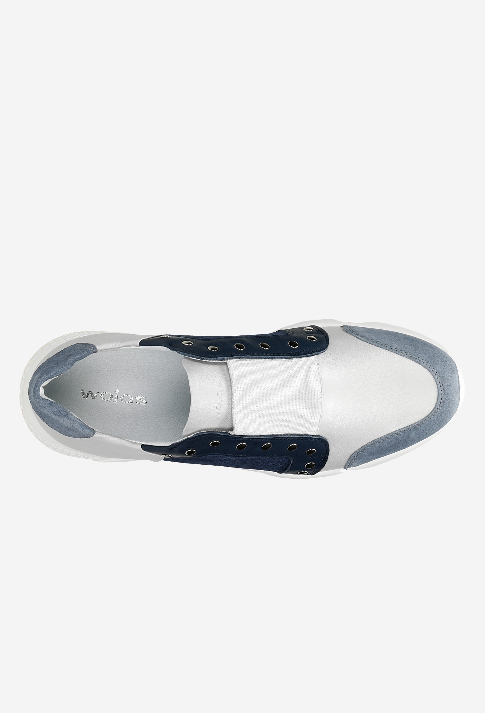 Wsuwane sneakersy damskie w kolorze niebiesko-srebrnym z nitami