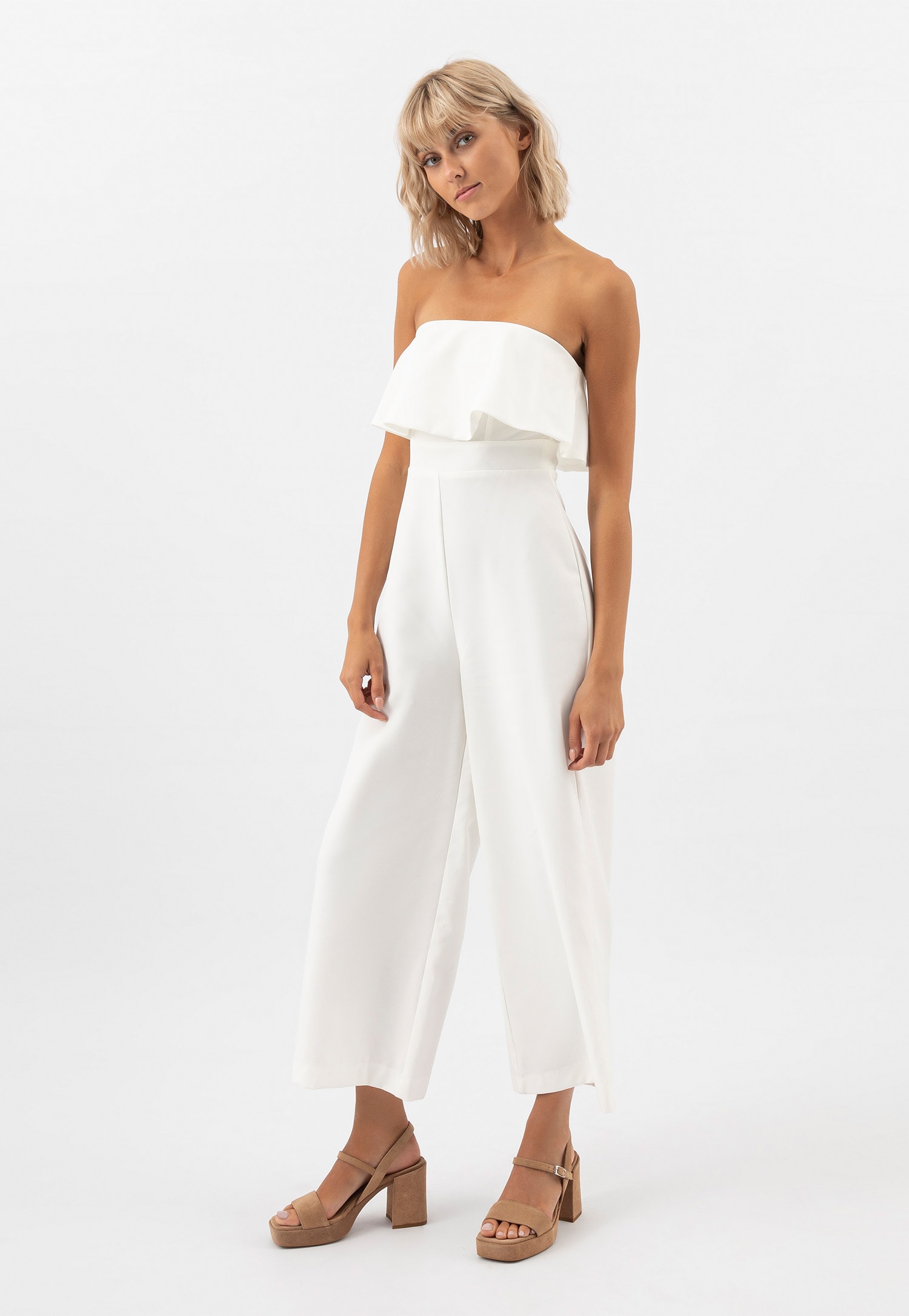 Beżowe sandały damskie z odkrytą piętą na szerokim słupku