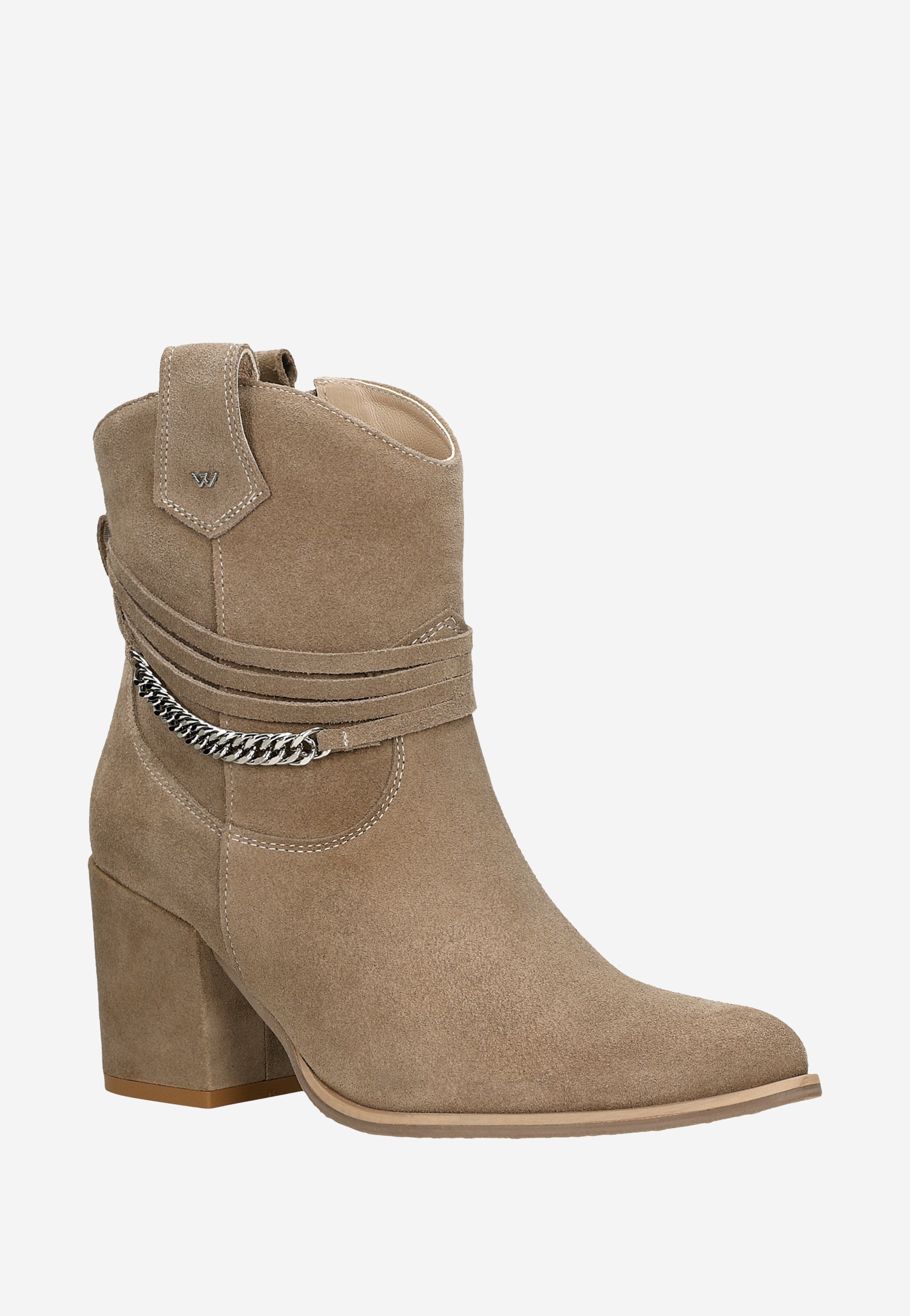 Czarne kowbojki damskie z dwoiny welurowej na obcasie