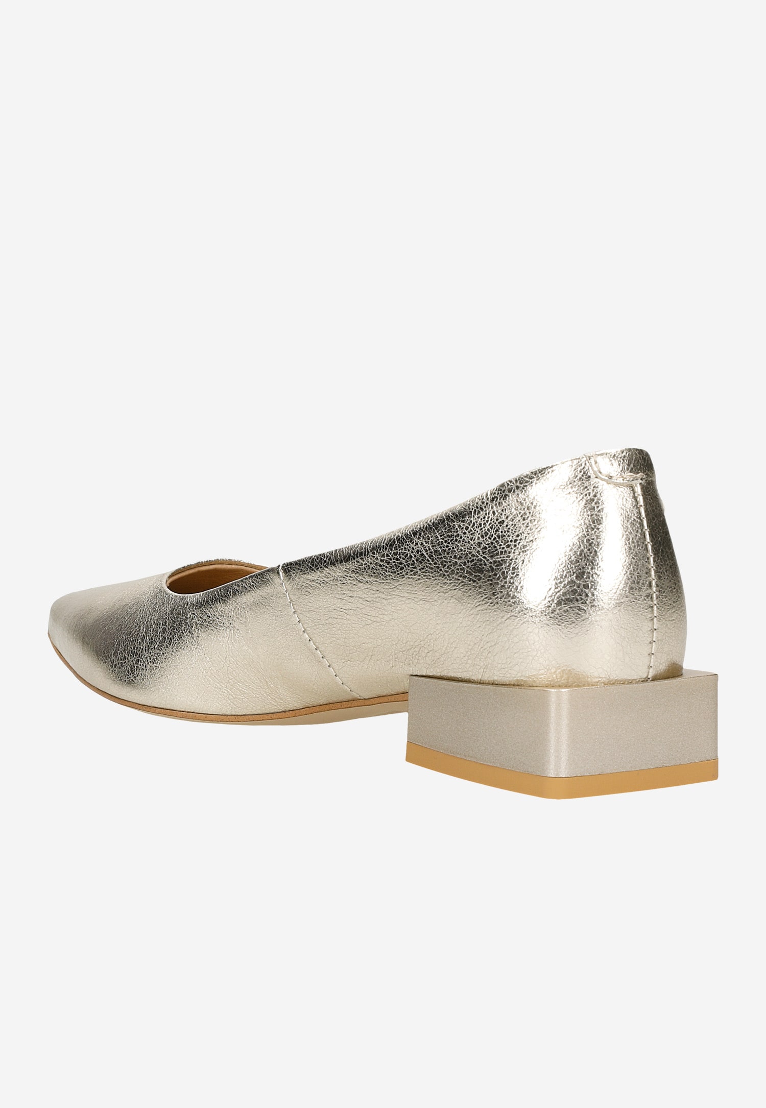 Złote baleriny na obcasie z noskiem w szpic