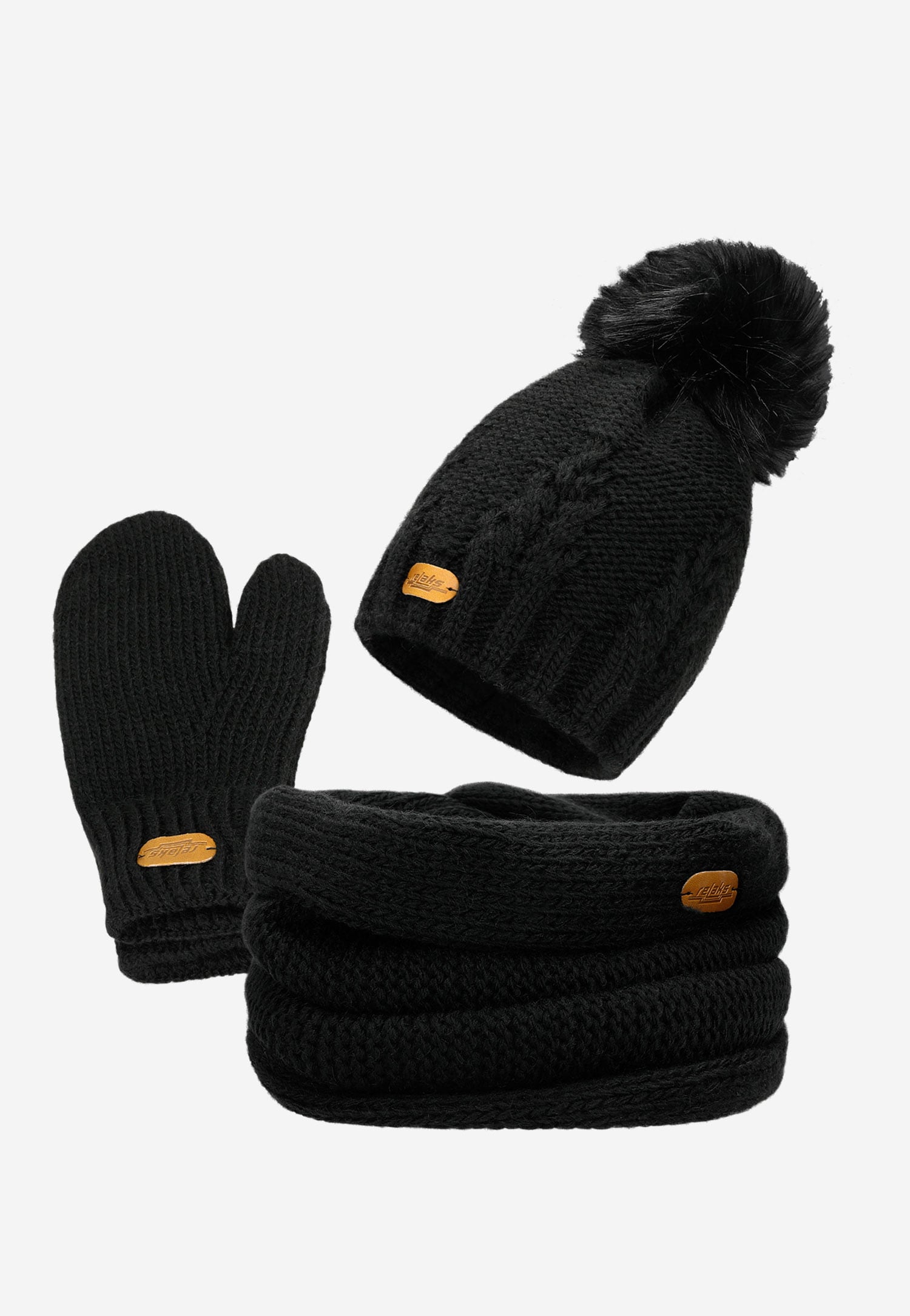 RELAKS zimowy zestaw - czapka + komin + rękawiczki w kolorze czarnym