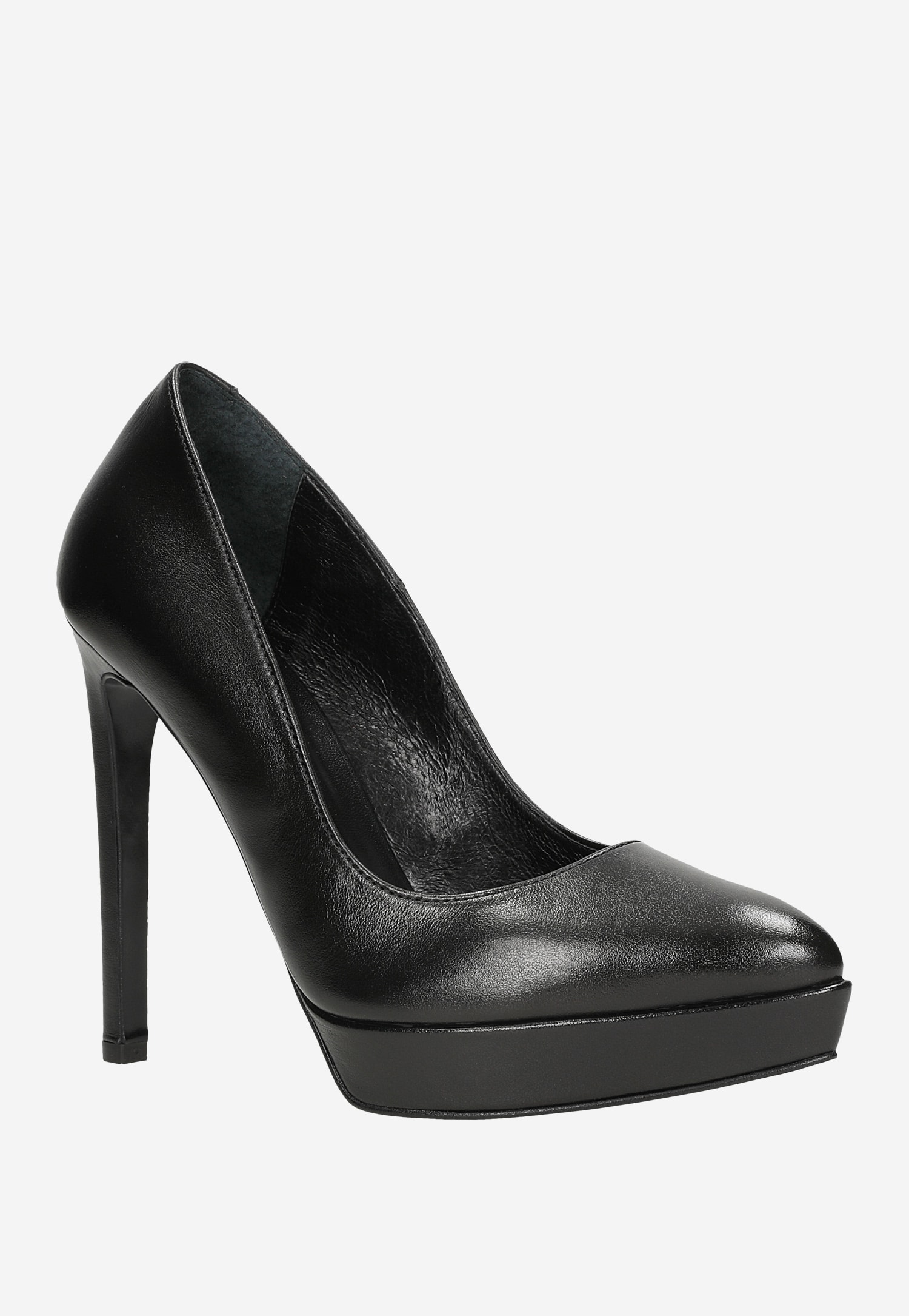 Czarne skórzane czółenka damskie na wysokiej szpilce