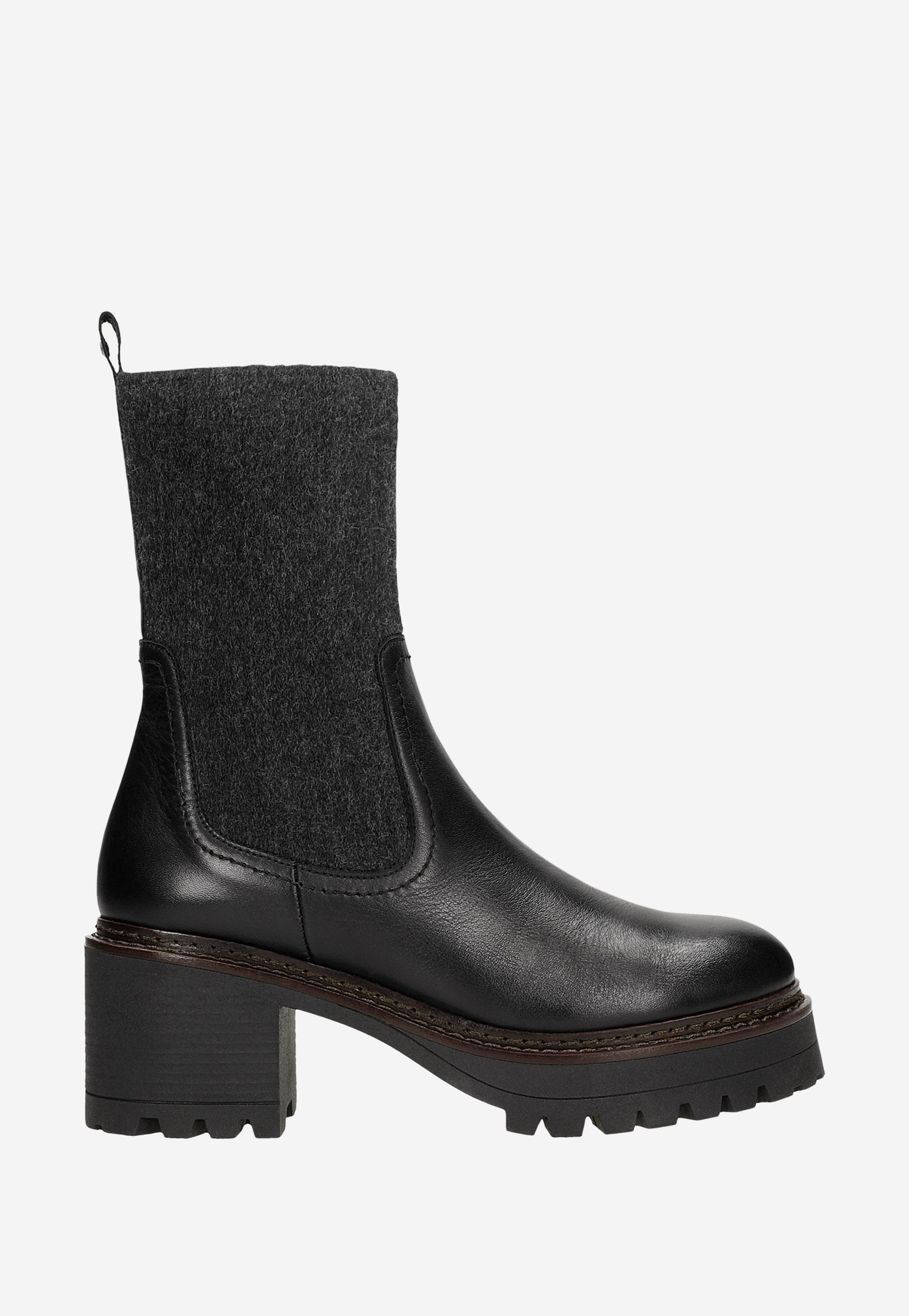 Czarne ocieplane botki ze skóry licowej i dzianiny