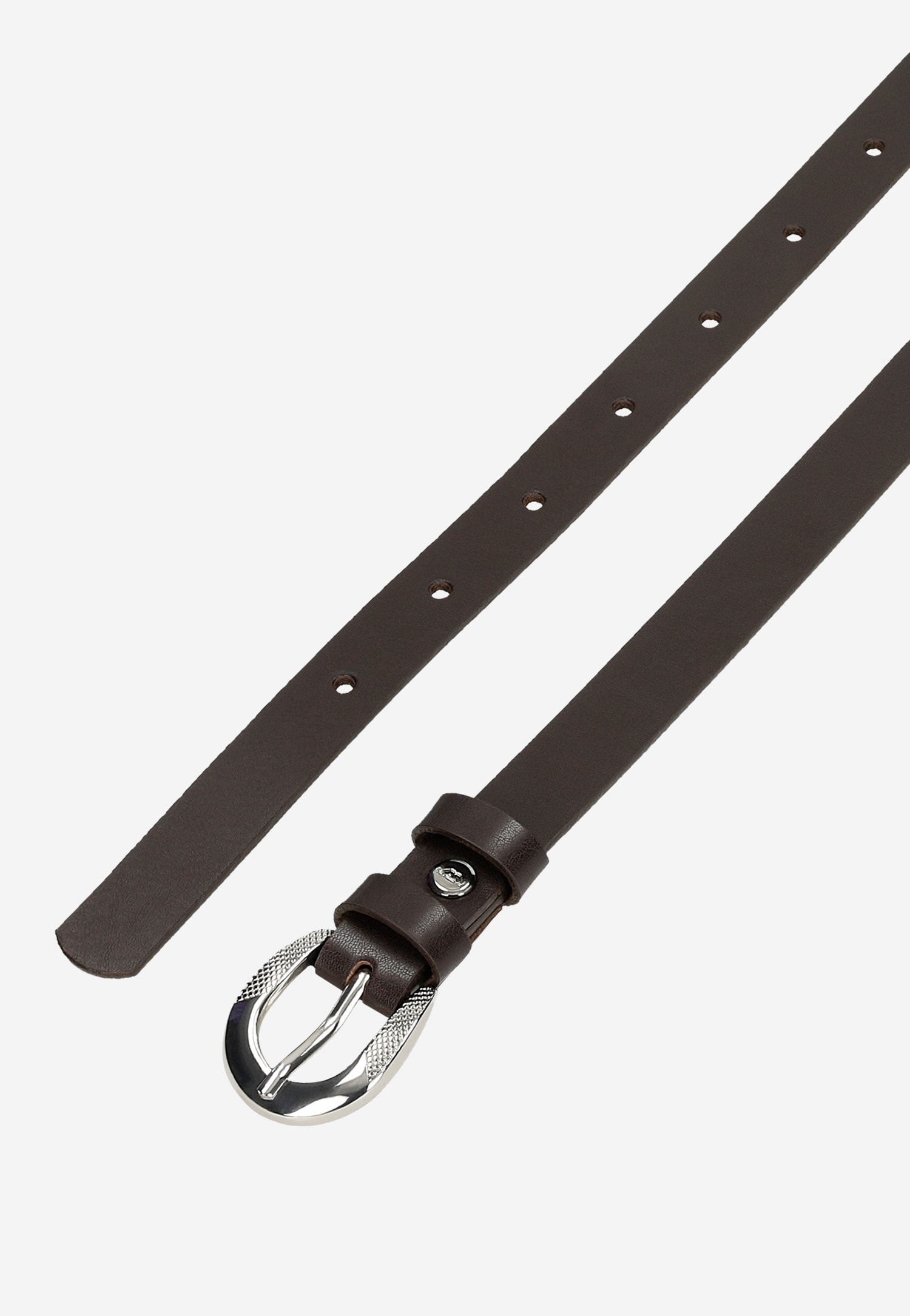 Brązowy pasek damski ze skóry licowej z ciekawą klamrą