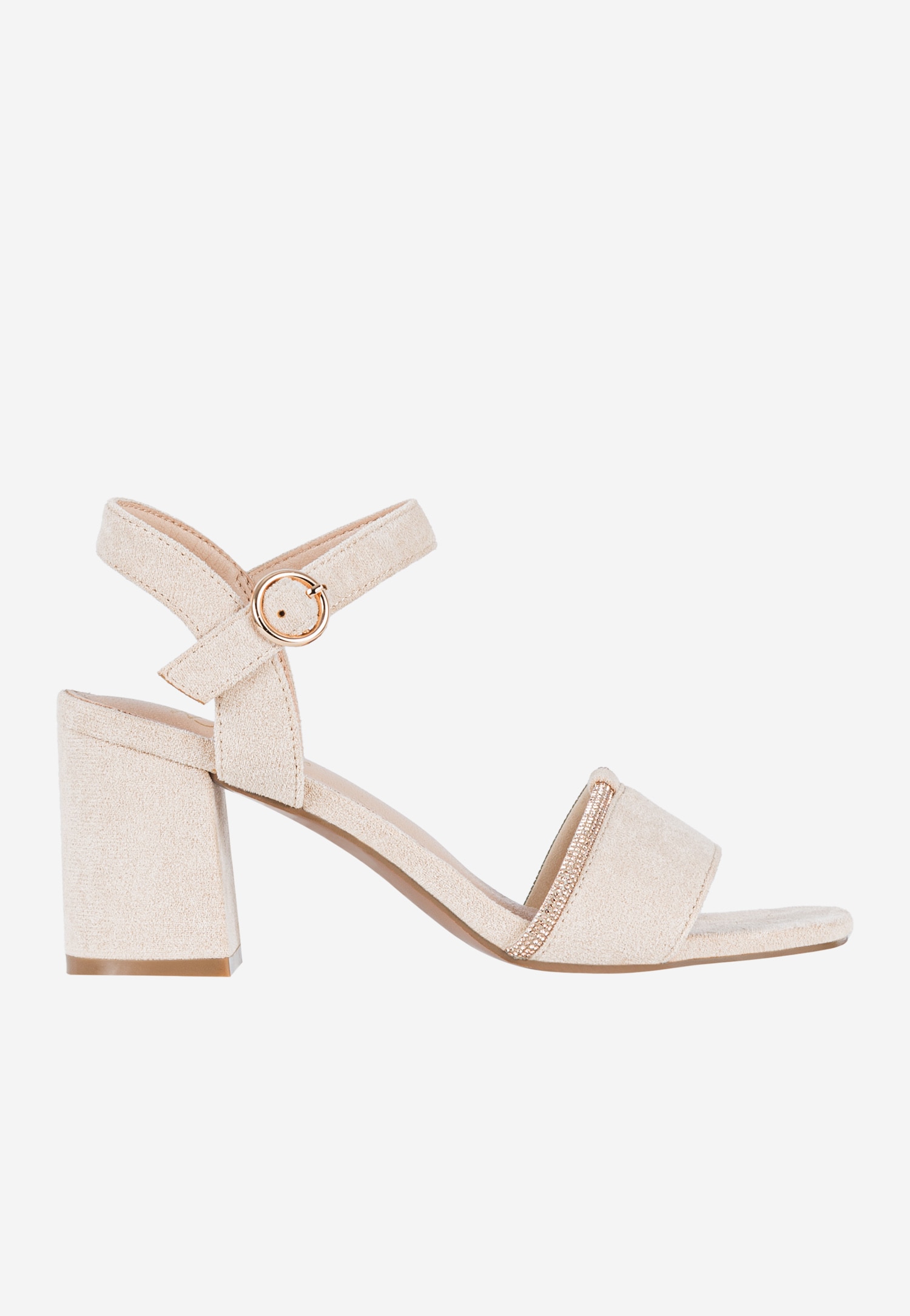 WJS beżowe sandały damskie na obcasie z kryształkową ozdobą