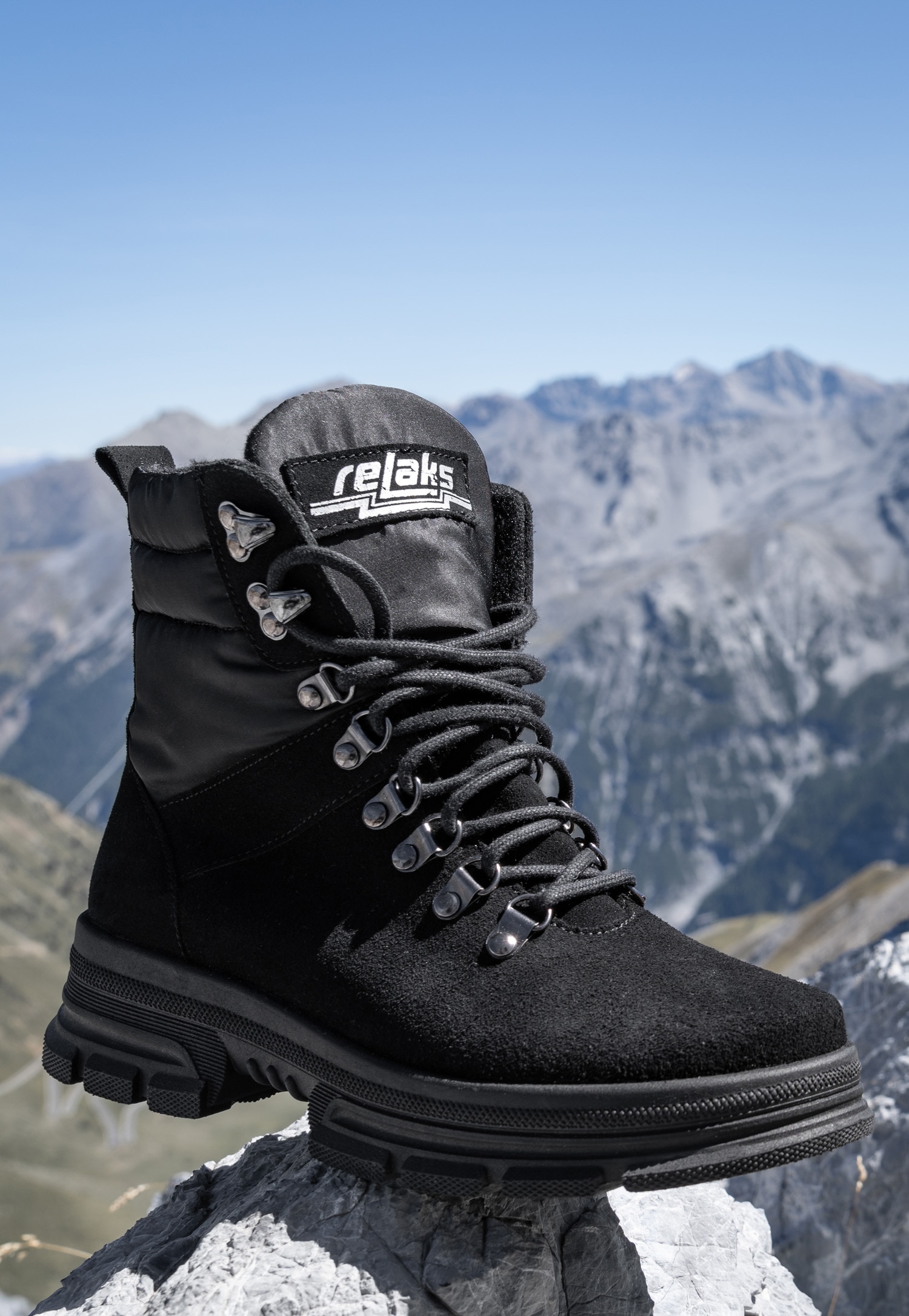 RELAKS czarne trzewiki damskie ze skóry i ortalionu