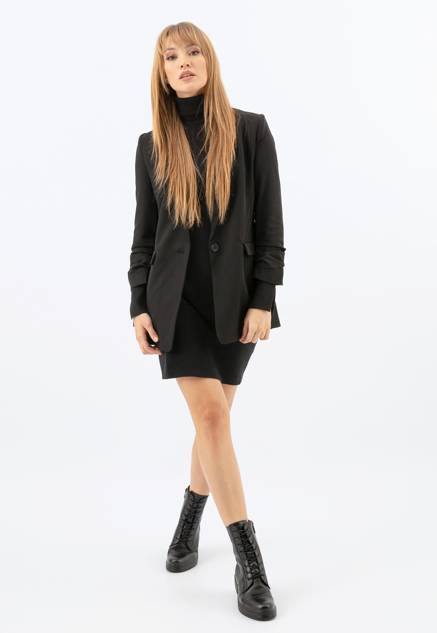 Czarne skórzane trzewiki damskie z ociepleniem