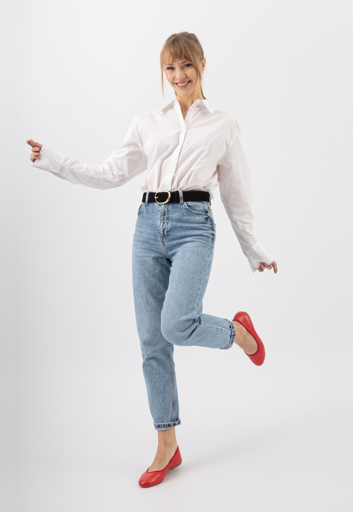 Czarne skórzane baleriny damskie z linii Comfort