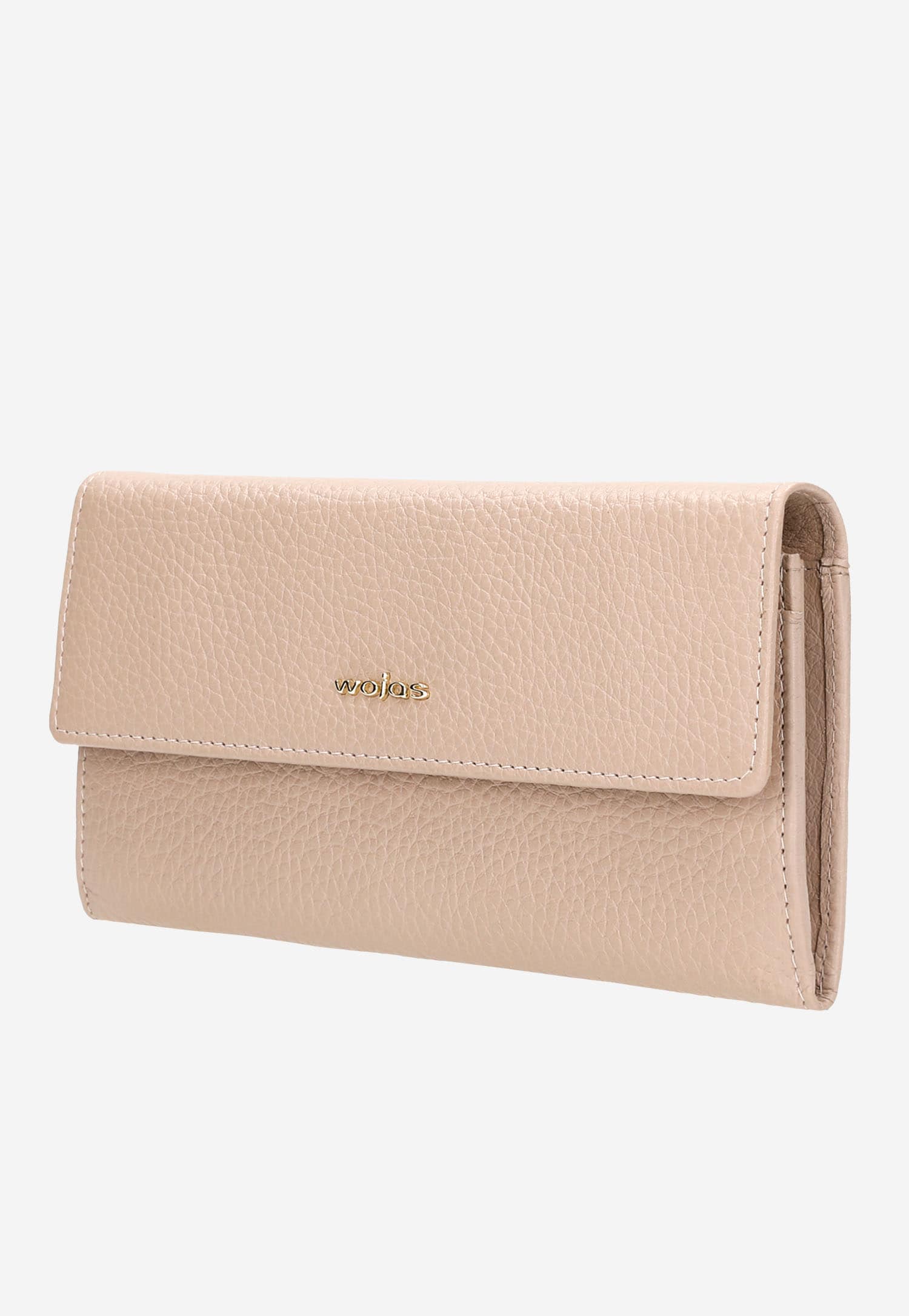 Jasnoróżowy duży portfel damski z doczepianym łańcuszkiem