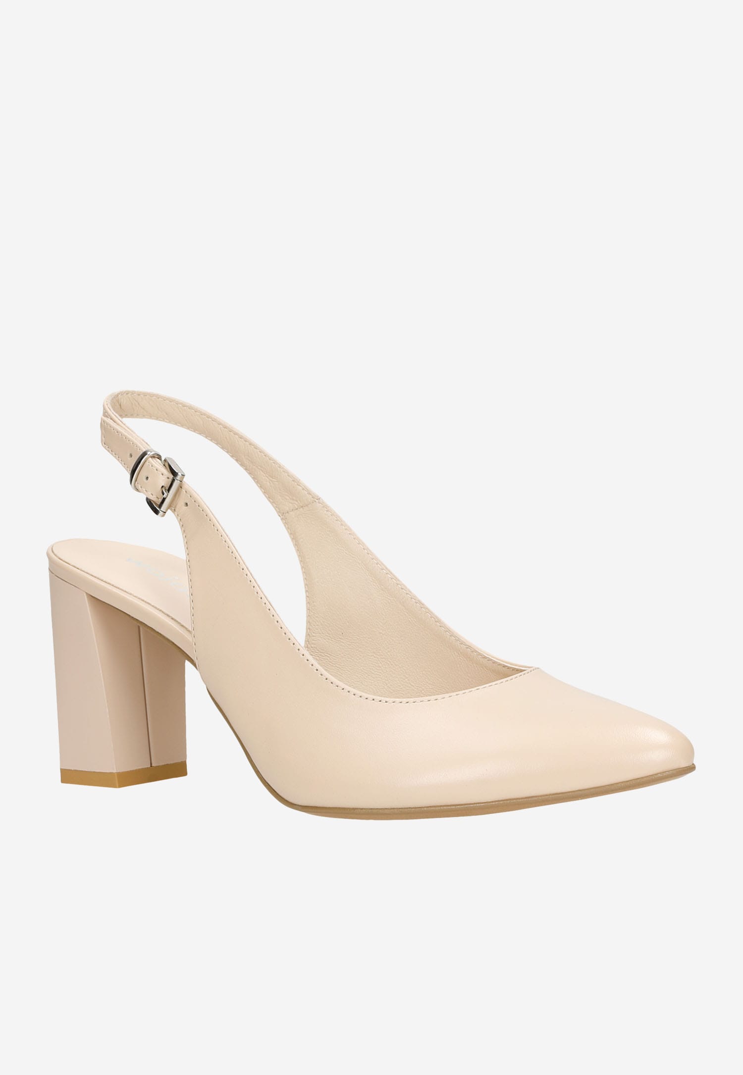 Eleganckie skórzane beżowe czółenka z odkrytą piętą