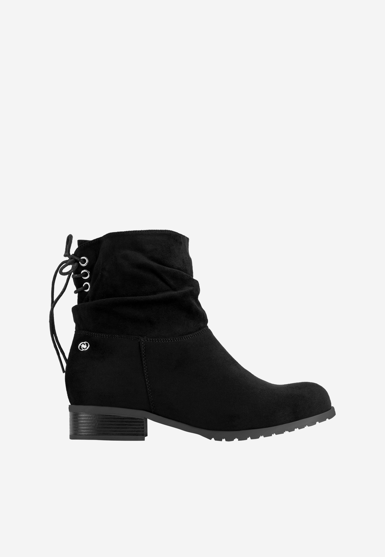 Czarne botki damskie z ozdobnym sznurowaniem z tyłu