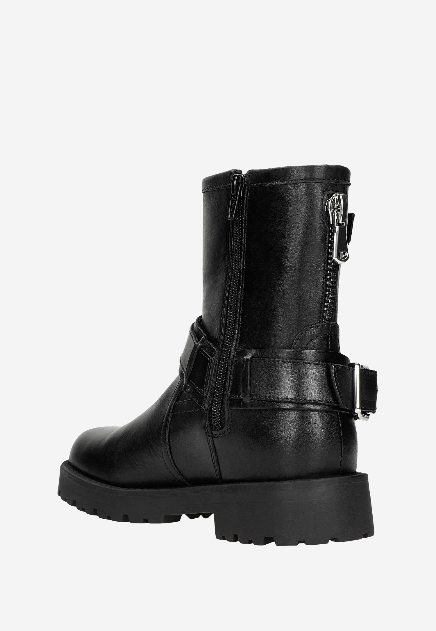 Czarne skórzane bikery damskie z klamrami