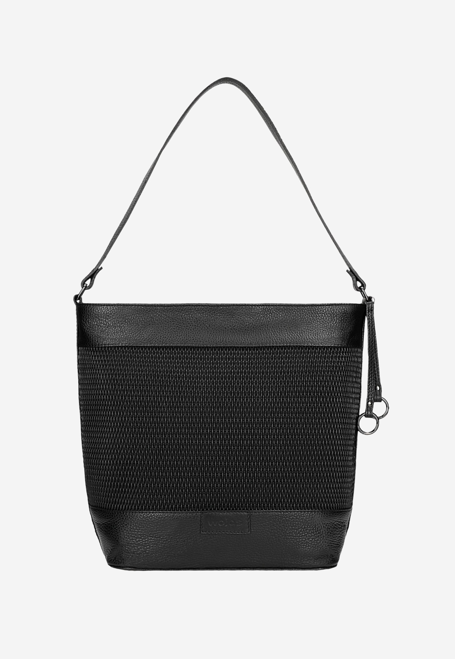 Czarna skórzana torebka z plecionym wzorem