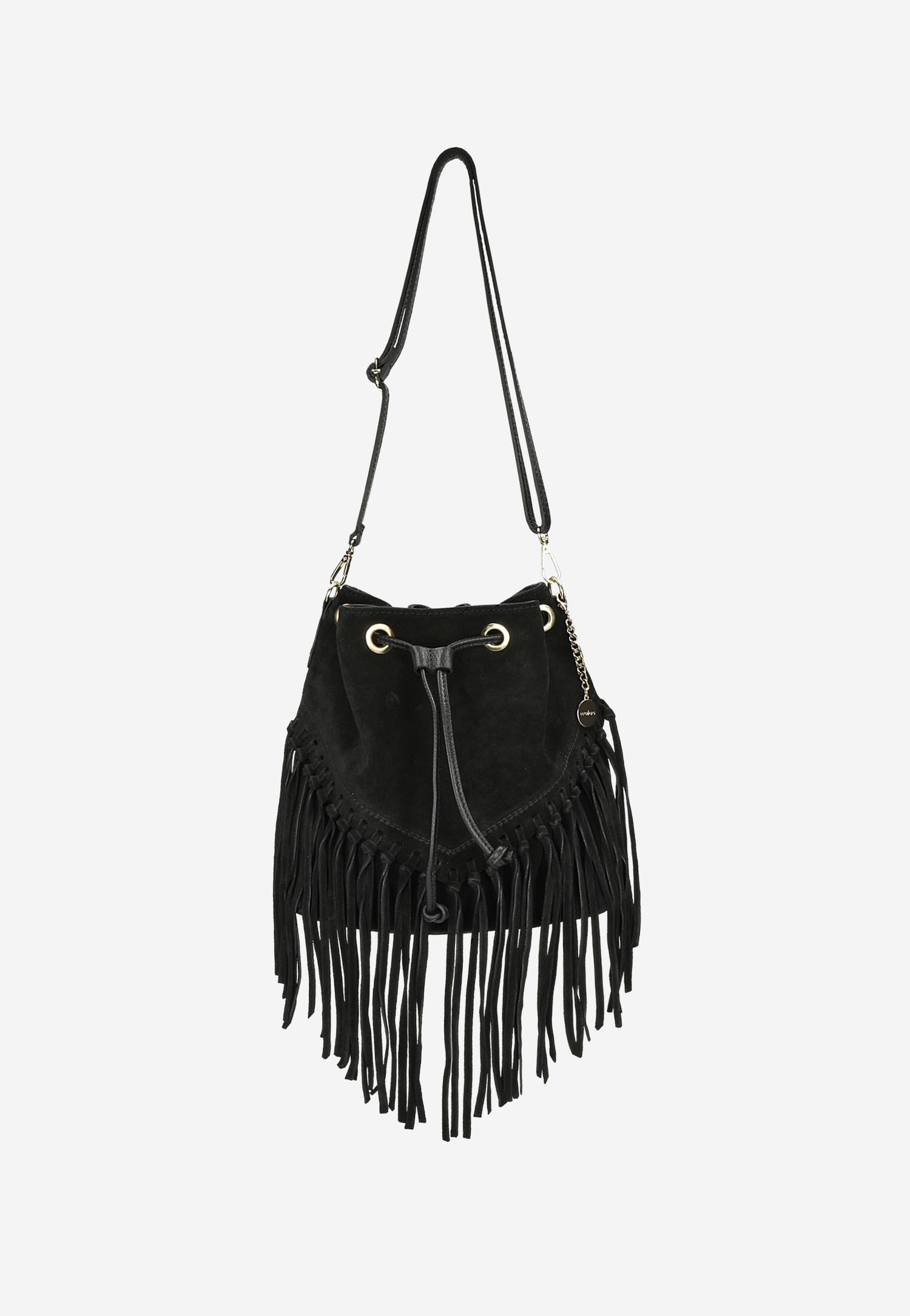 Czarna torebka z frędzlami w stylu boho