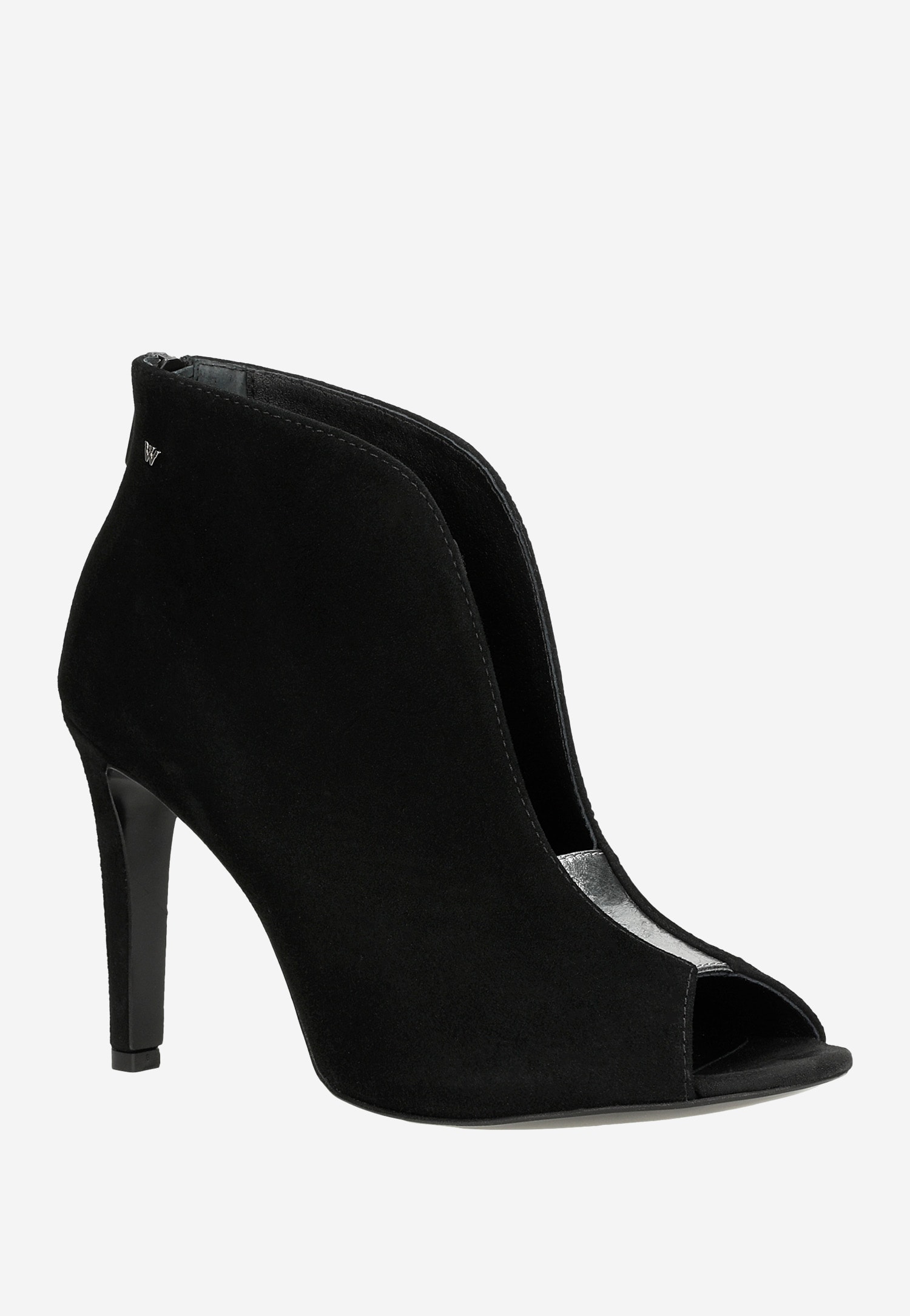 Czarne eleganckie botki peep toe na szpilce