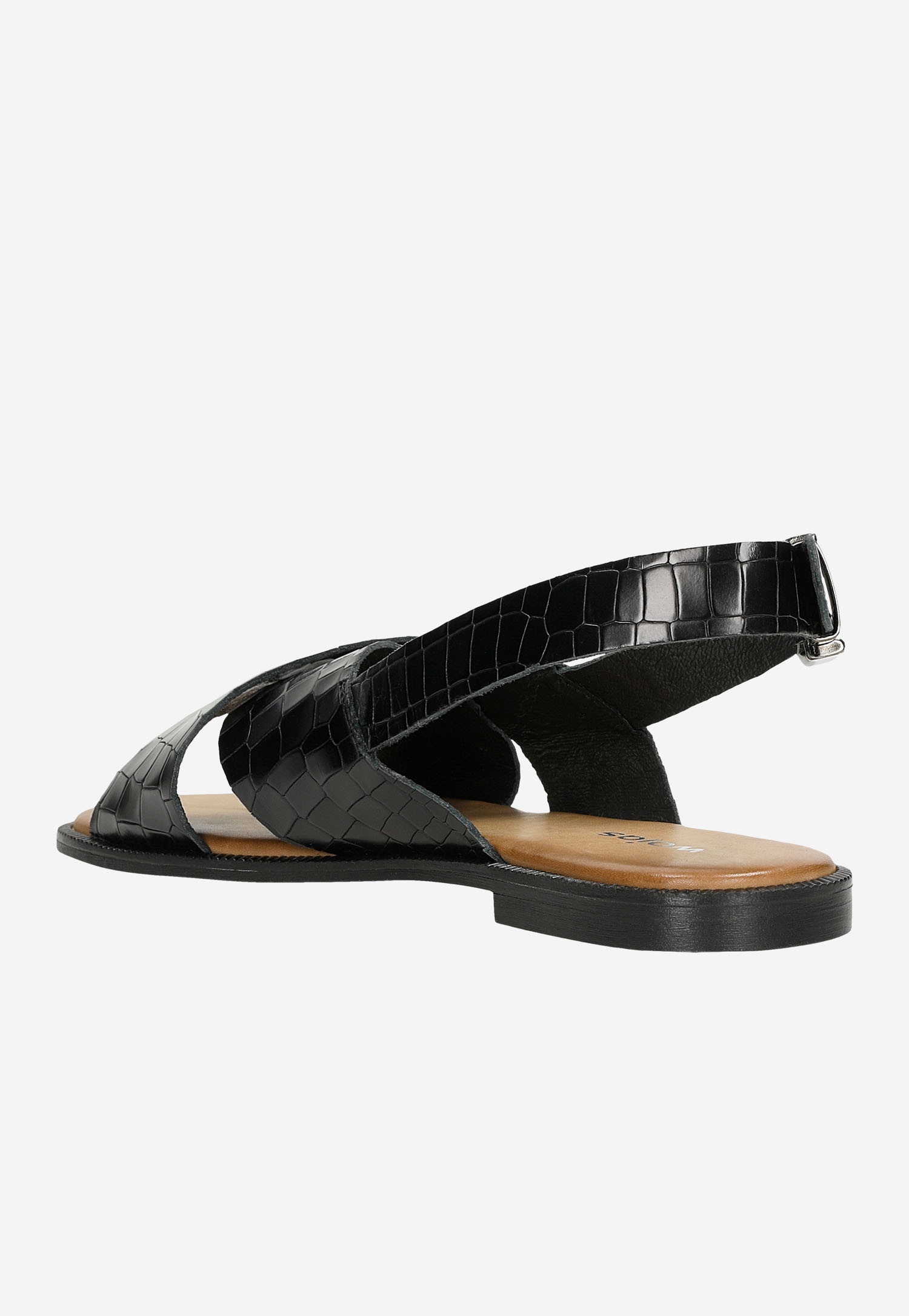 Czarne płaskie sandały damskie z ozdobnym tłoczeniem