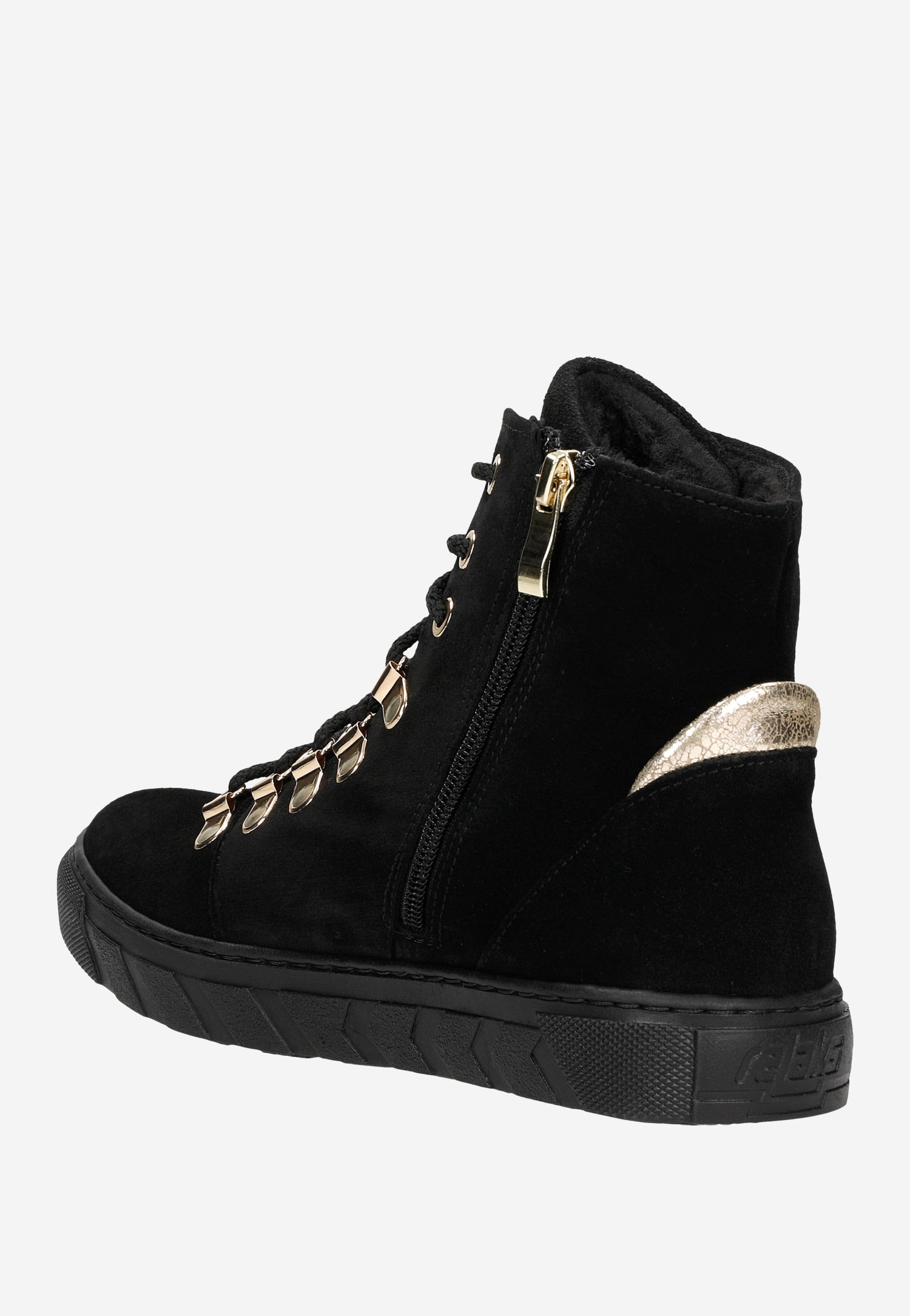 RELAKS czarne ocieplane trzewiki damskie ze złotymi elementami