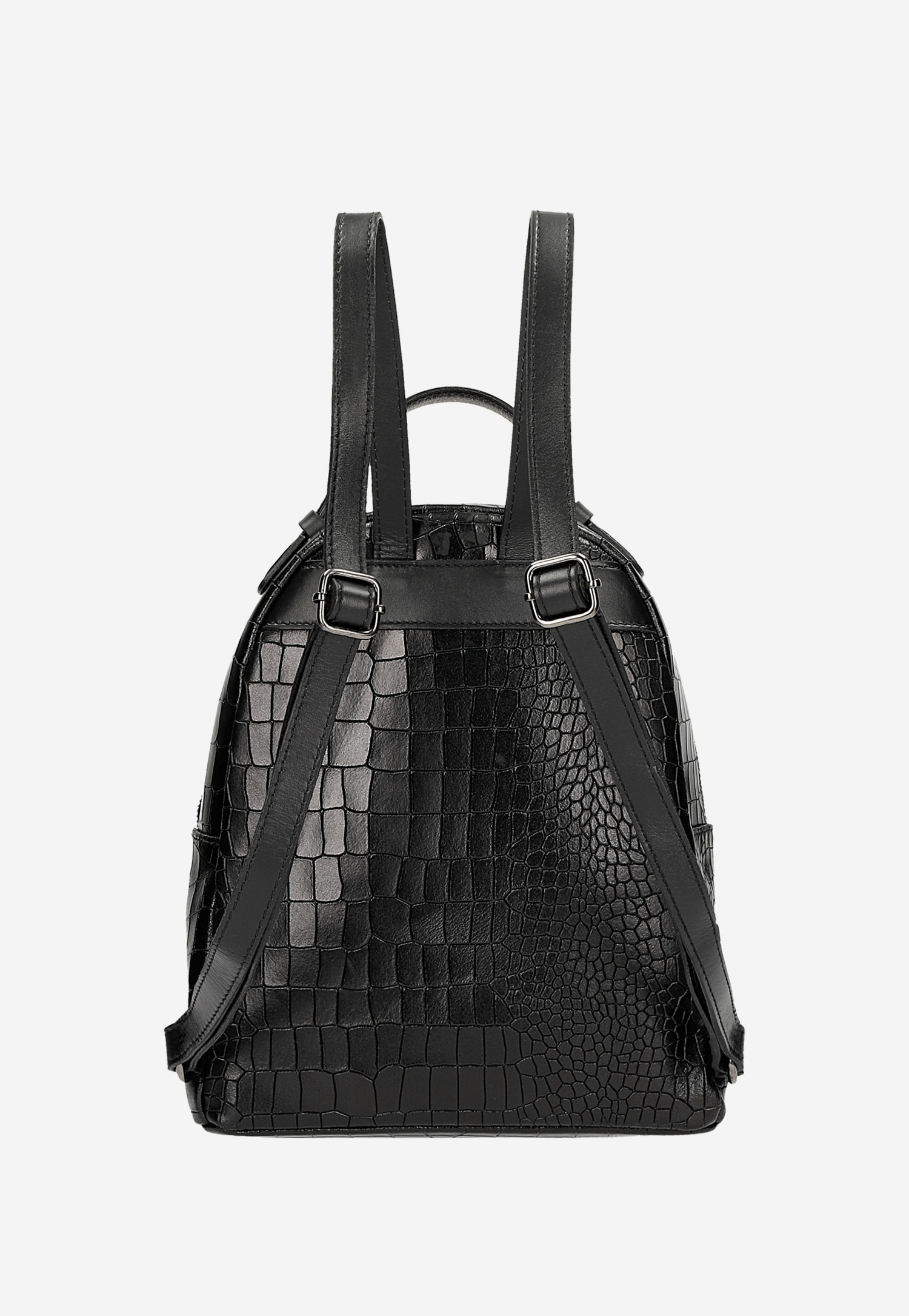 Czarny plecak damski z tłoczeniem w skórę krokodyla