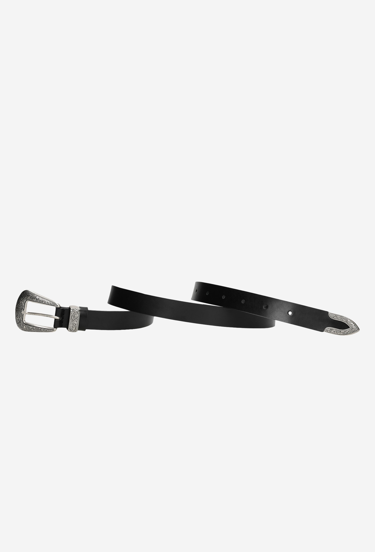 Czarny pasek damski z ozdobną klamrą