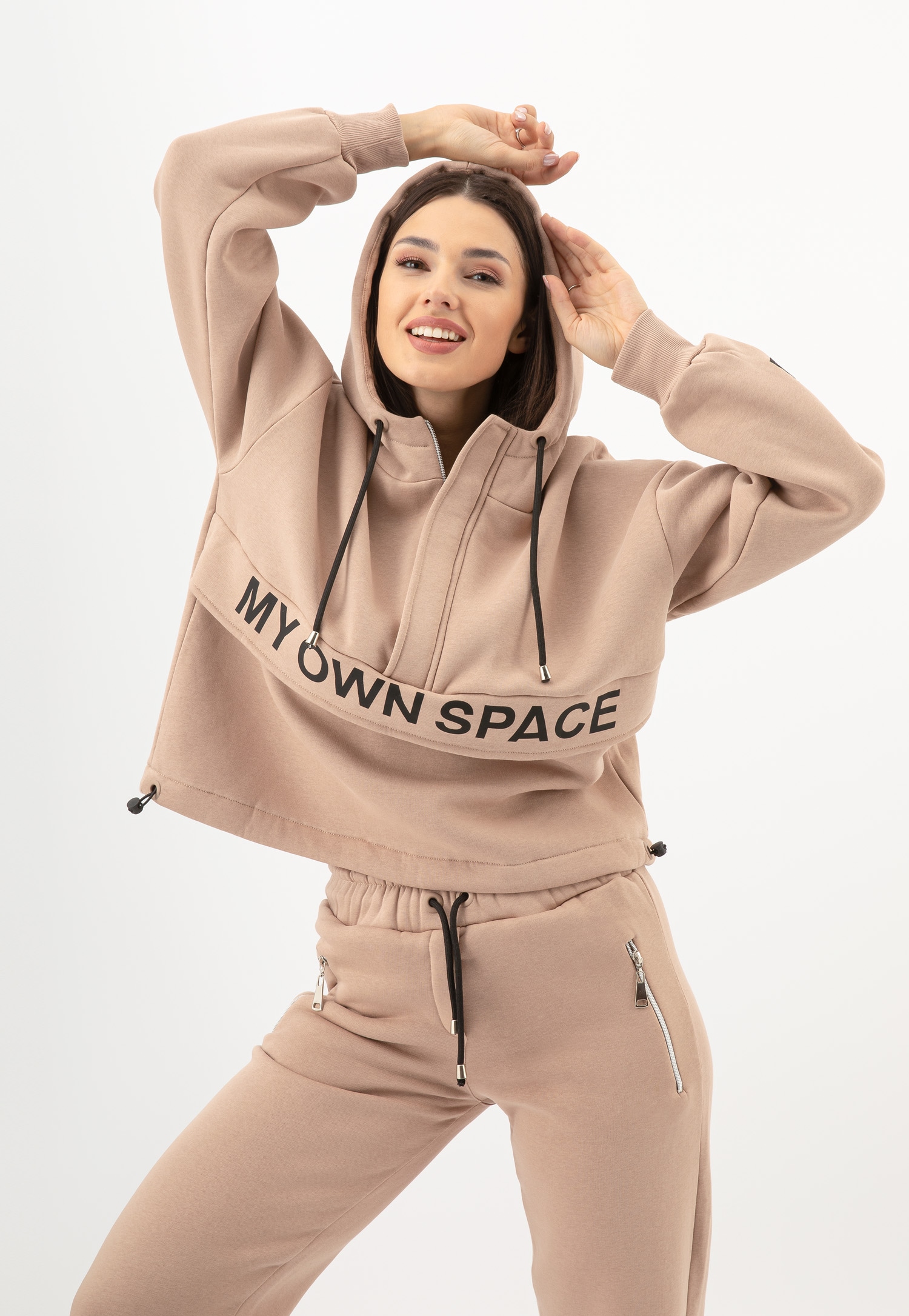 RELAKS beżowa bluza dresowa z kapturem