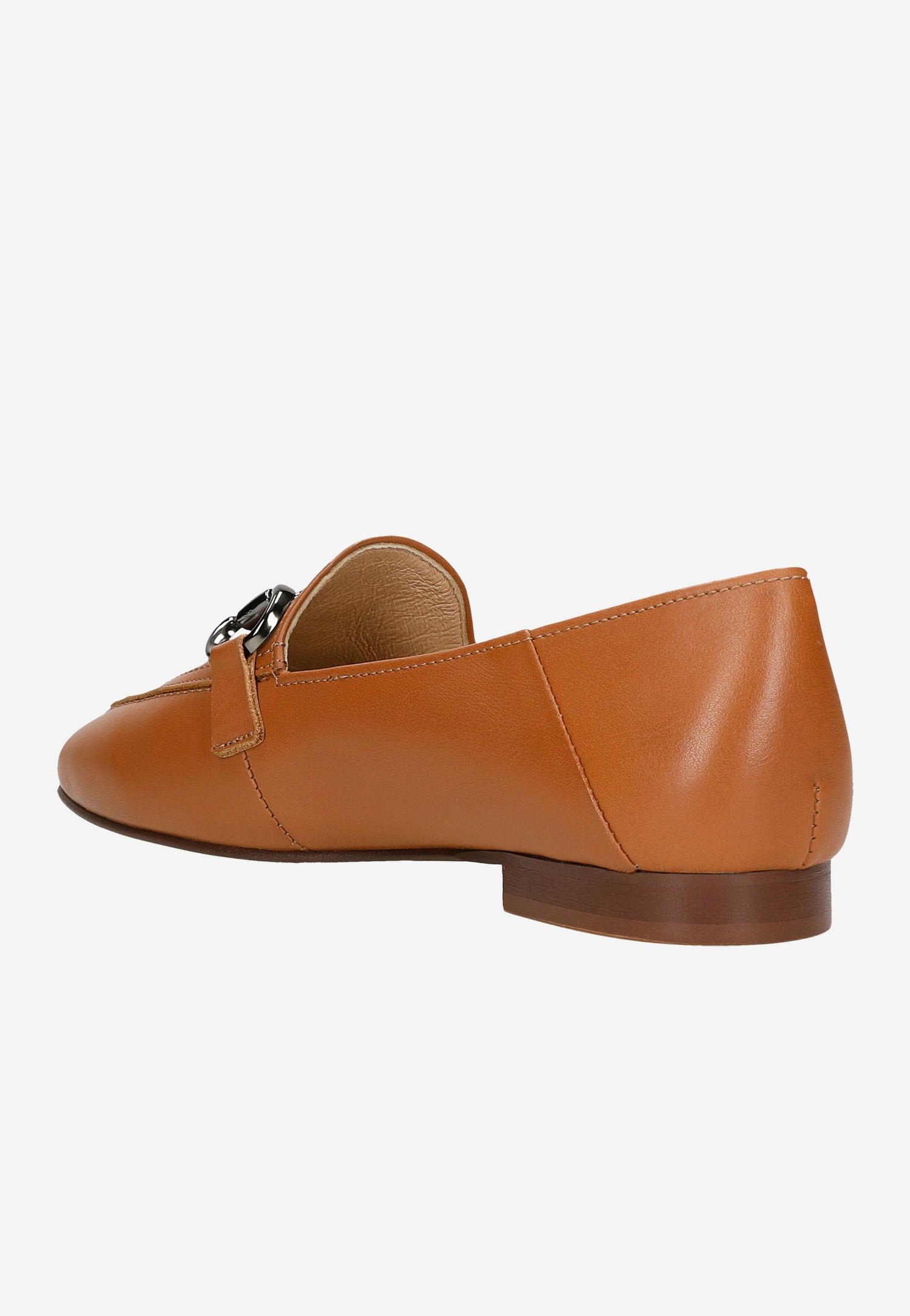 Jasnobrązowe półbuty damskie z metalową ozdobą horsebit