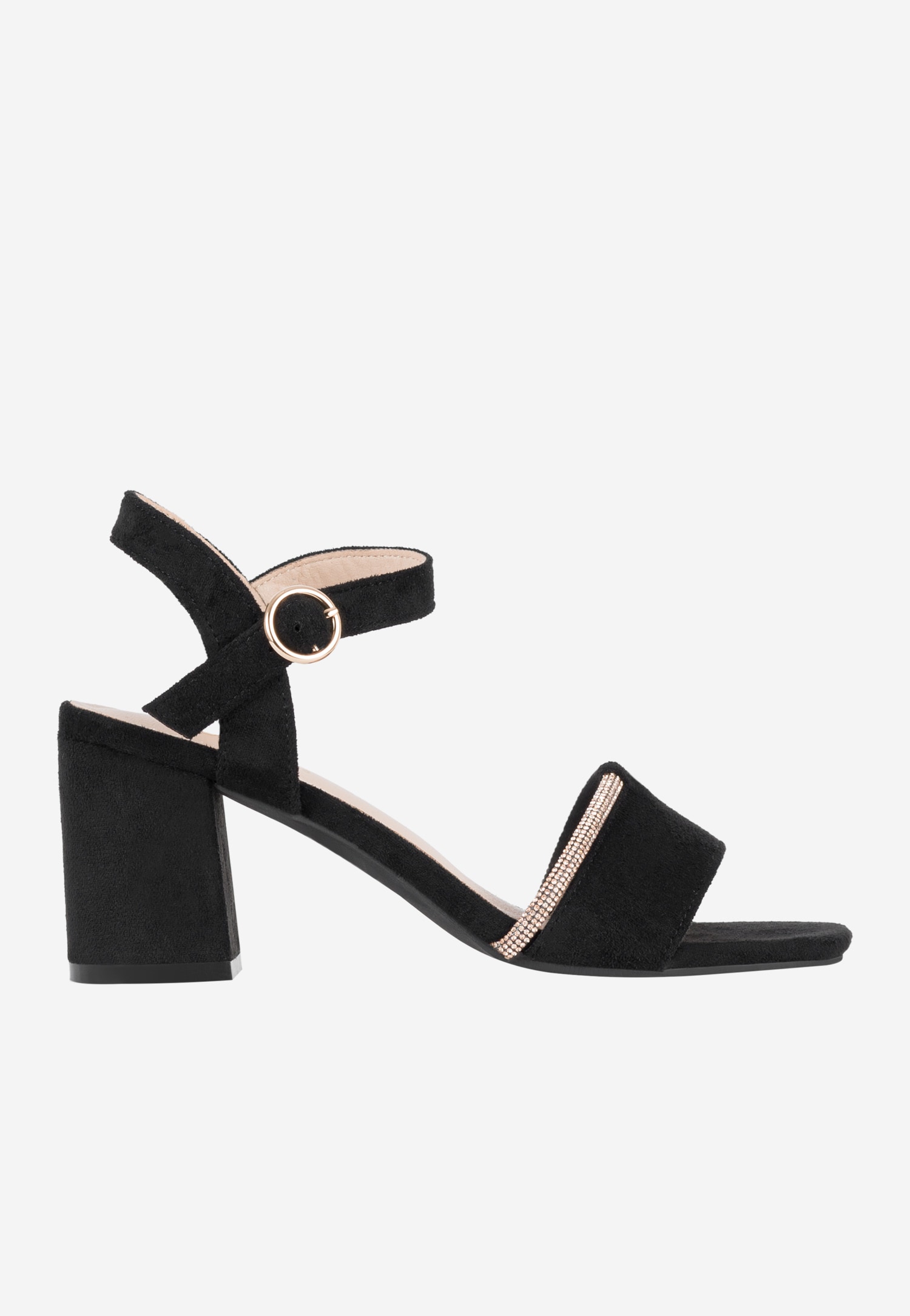 WJS beżowe sandały damskie na obcasie z kryształkową ozdobą