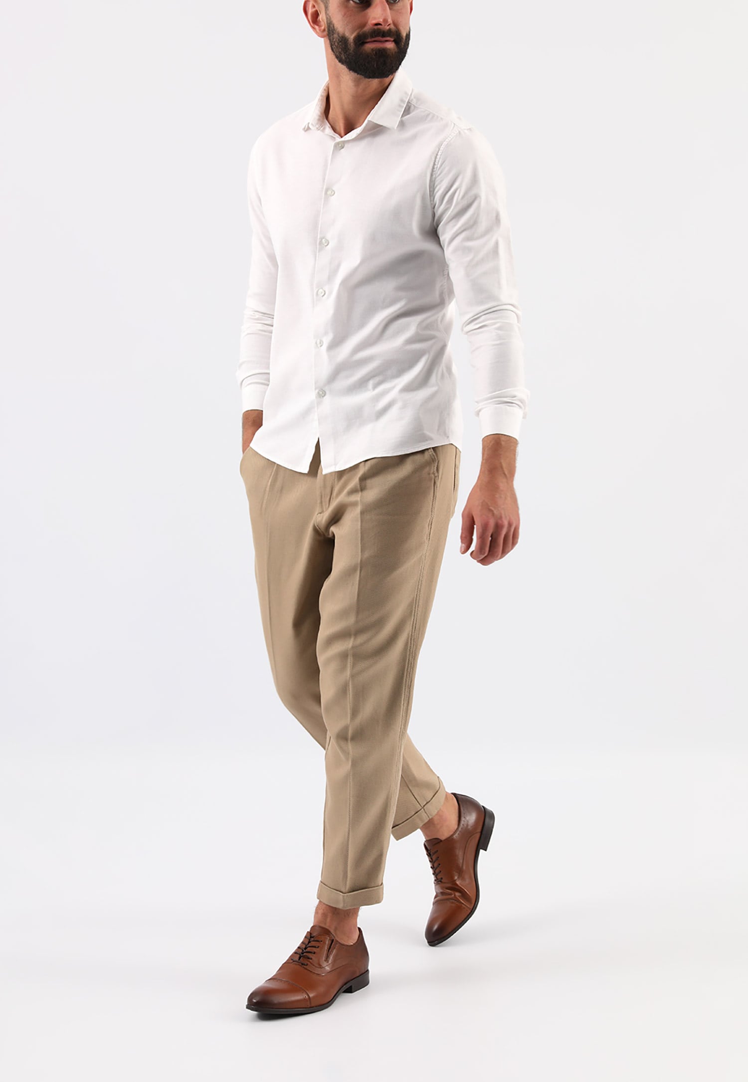 Jasnobrązowe półbuty męskie ze skóry licowej