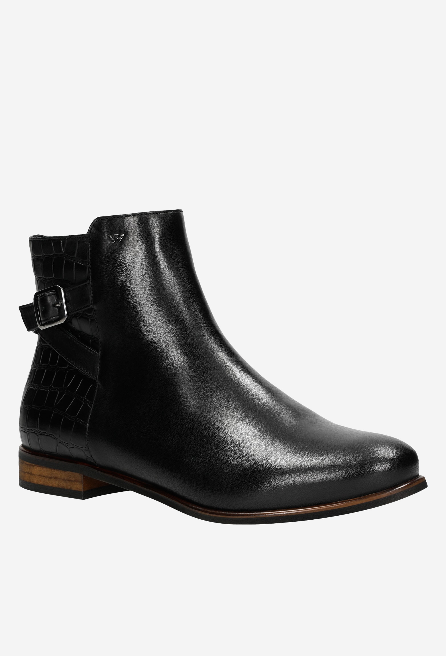 Czarne botki damskie z tłoczonej skóry zapisane na zamek