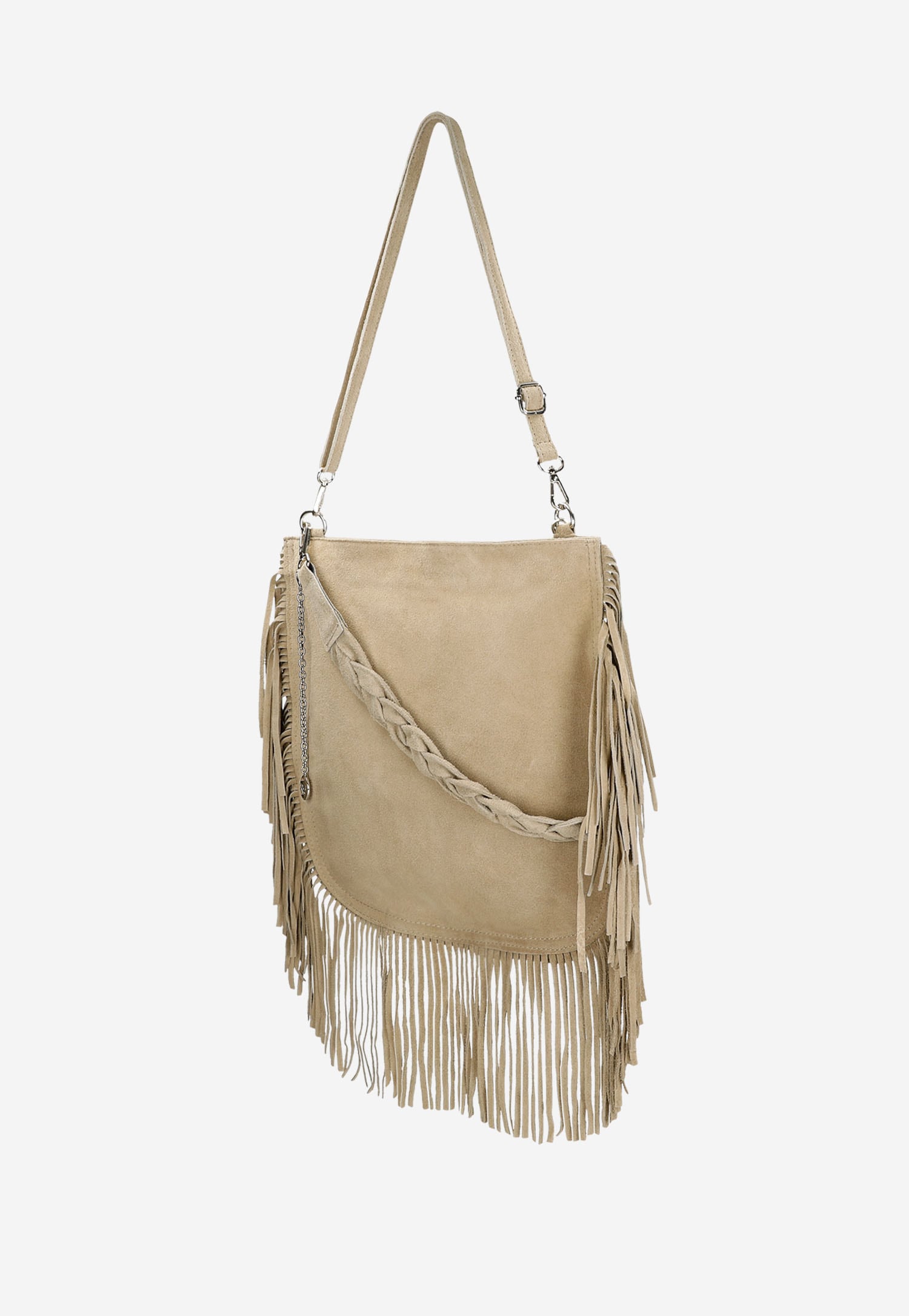 Czarna shopperka z ozdobnymi frędzlami