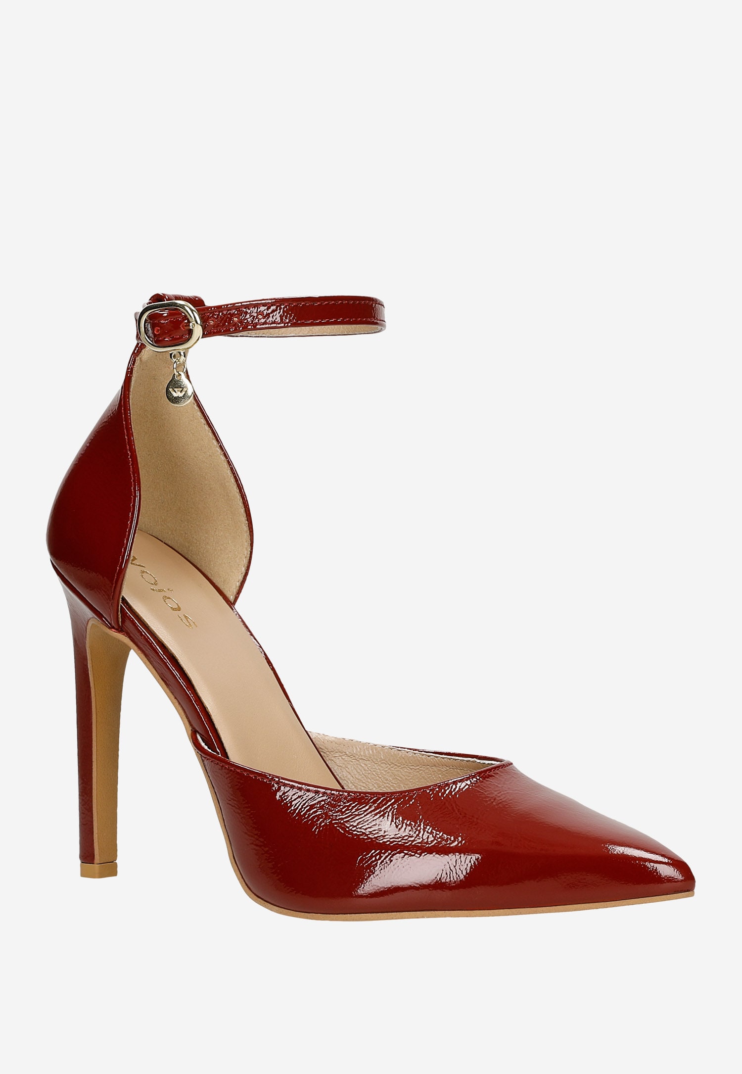 Czerwone czółenka damskie na szpilce z zapięciem wokół kostki