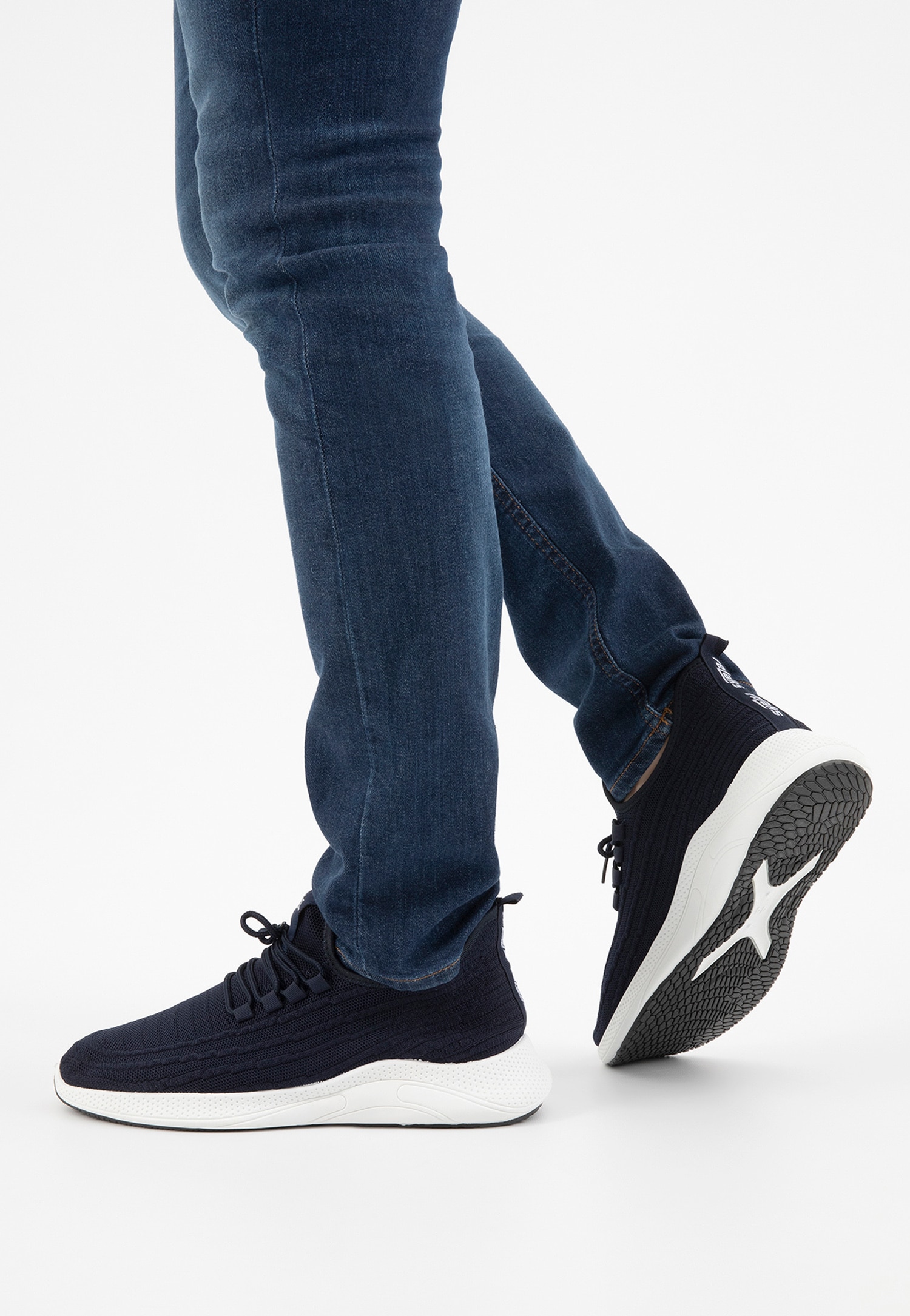 RELAKS granatowe wsuwane sneakersy męskie z zielonymi akcentami