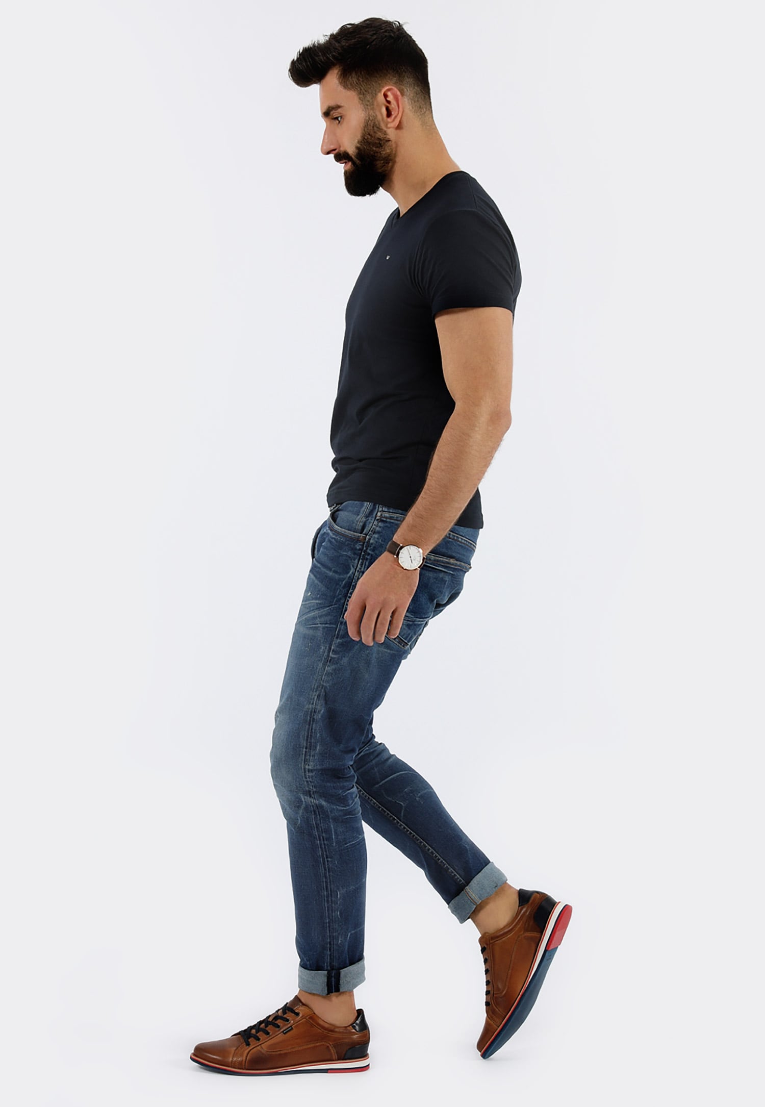 Granatowe półbuty męskie z brązowymi wstawkami