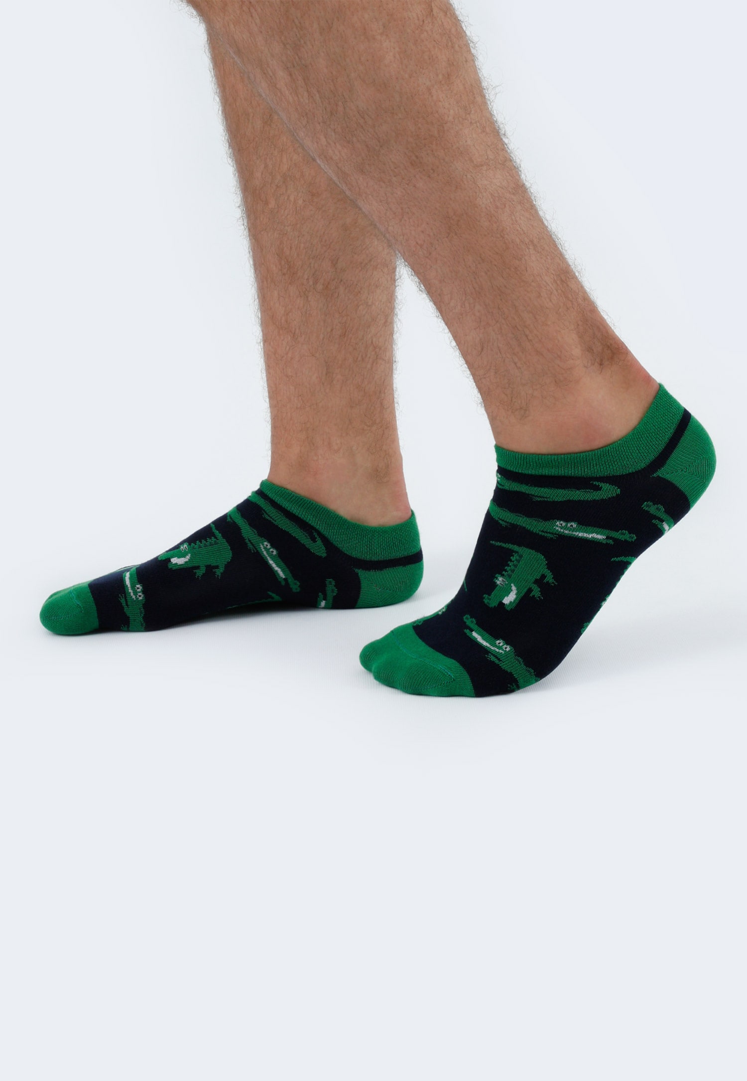 Granatowo-zielone stopki w krokodyle