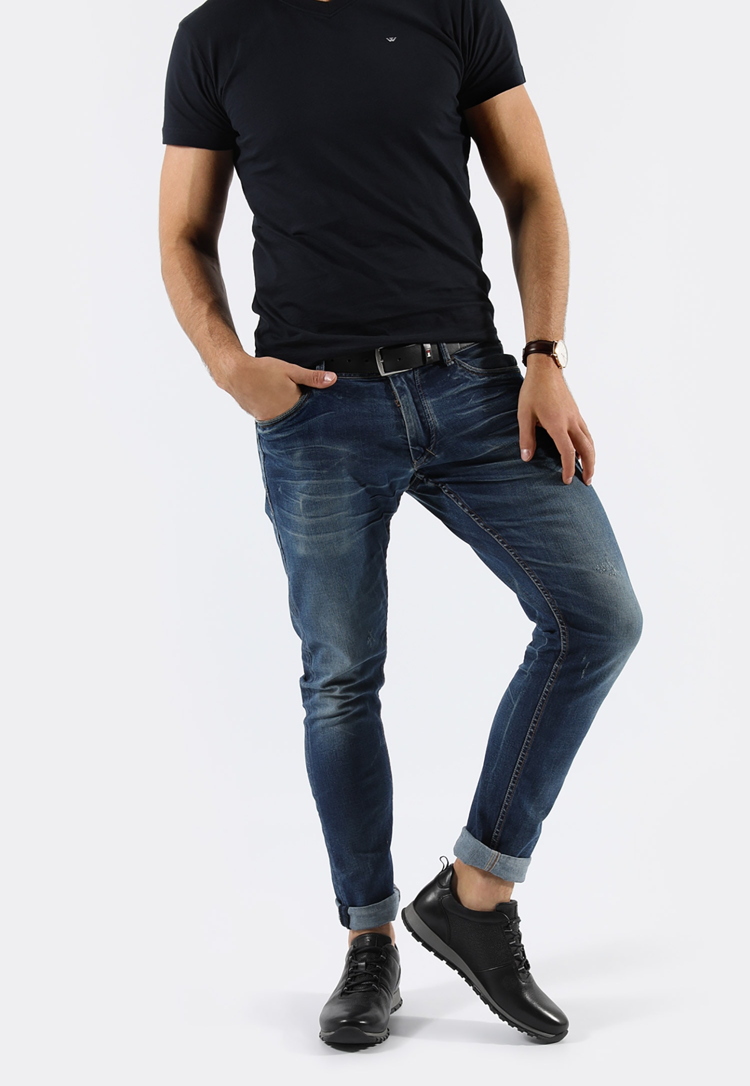 Sneakersy męskie z ciemnobrązowej skóry licowej