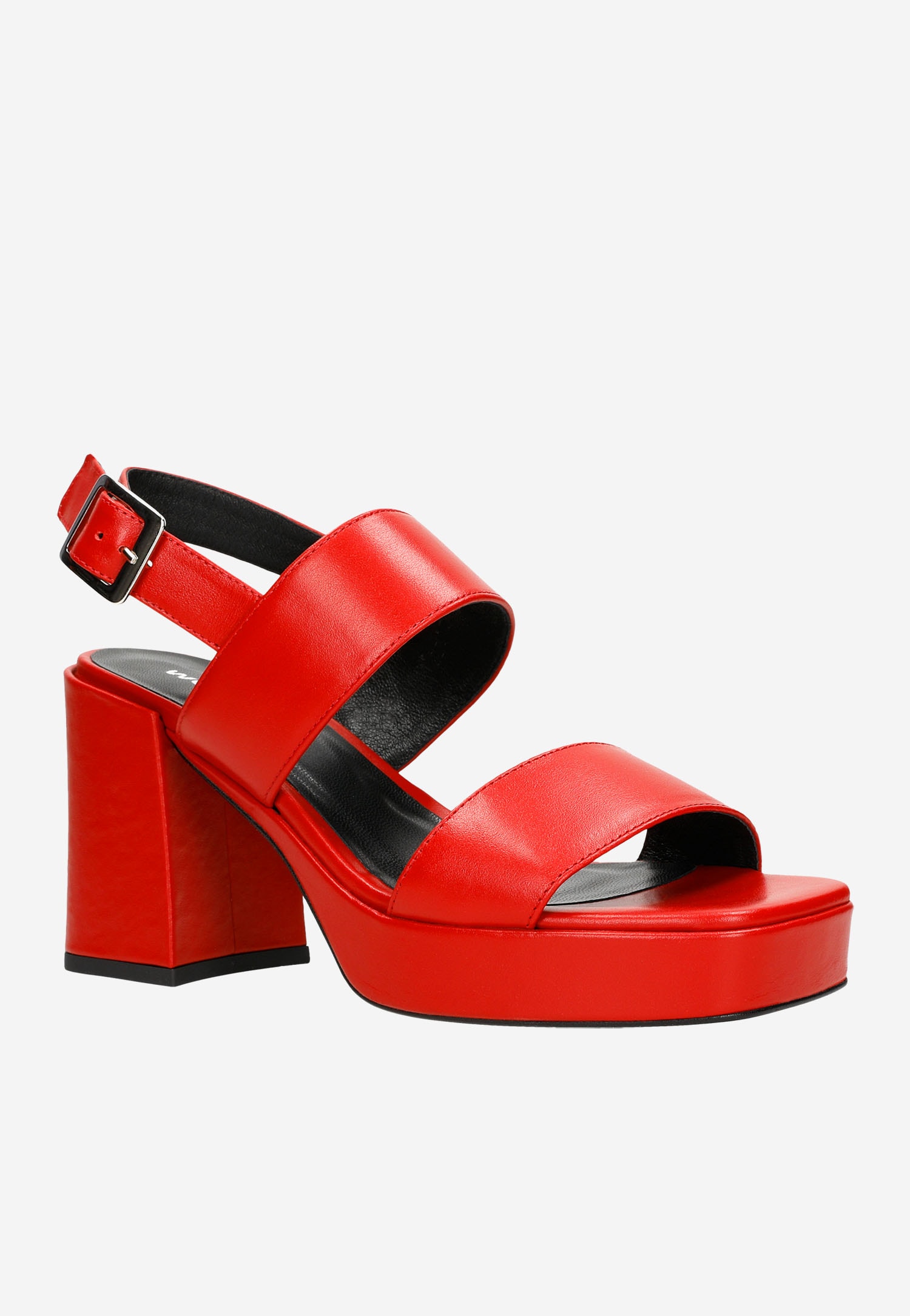 Czerwone sandały damskie ze skóry licowej na platformie